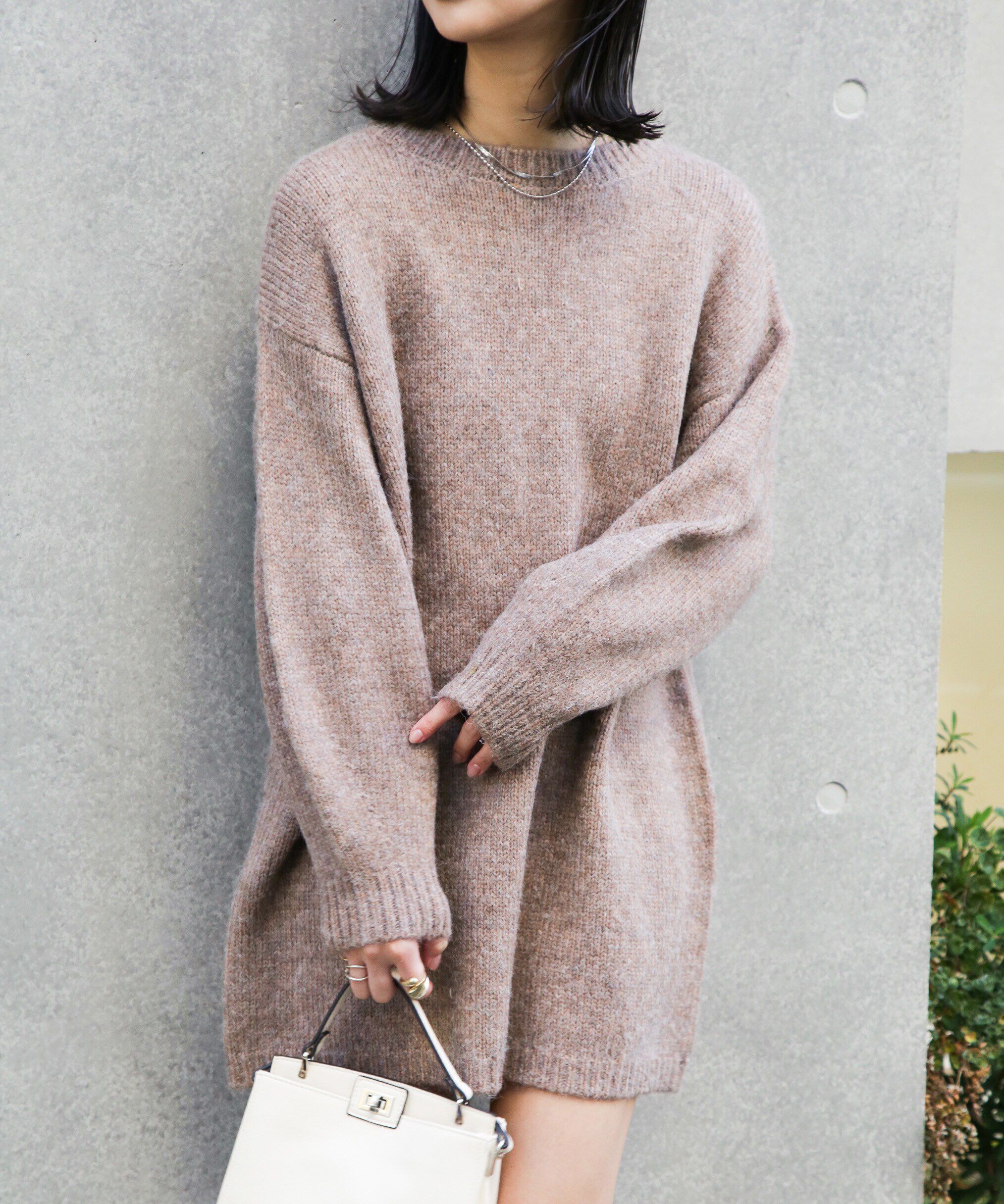  「杢ストレッチクルーネックミニニットワンピース」|ワンピース|