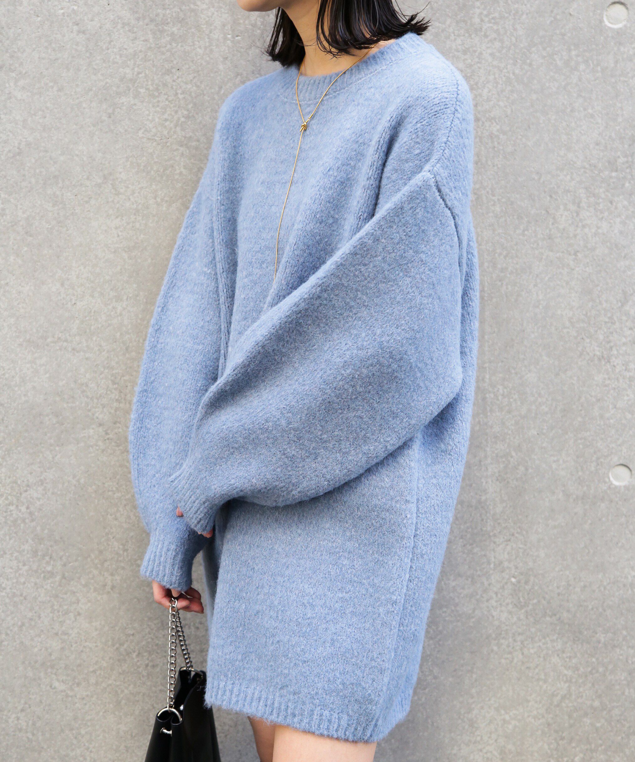  「杢ストレッチクルーネックミニニットワンピース」|ワンピース|ブルー