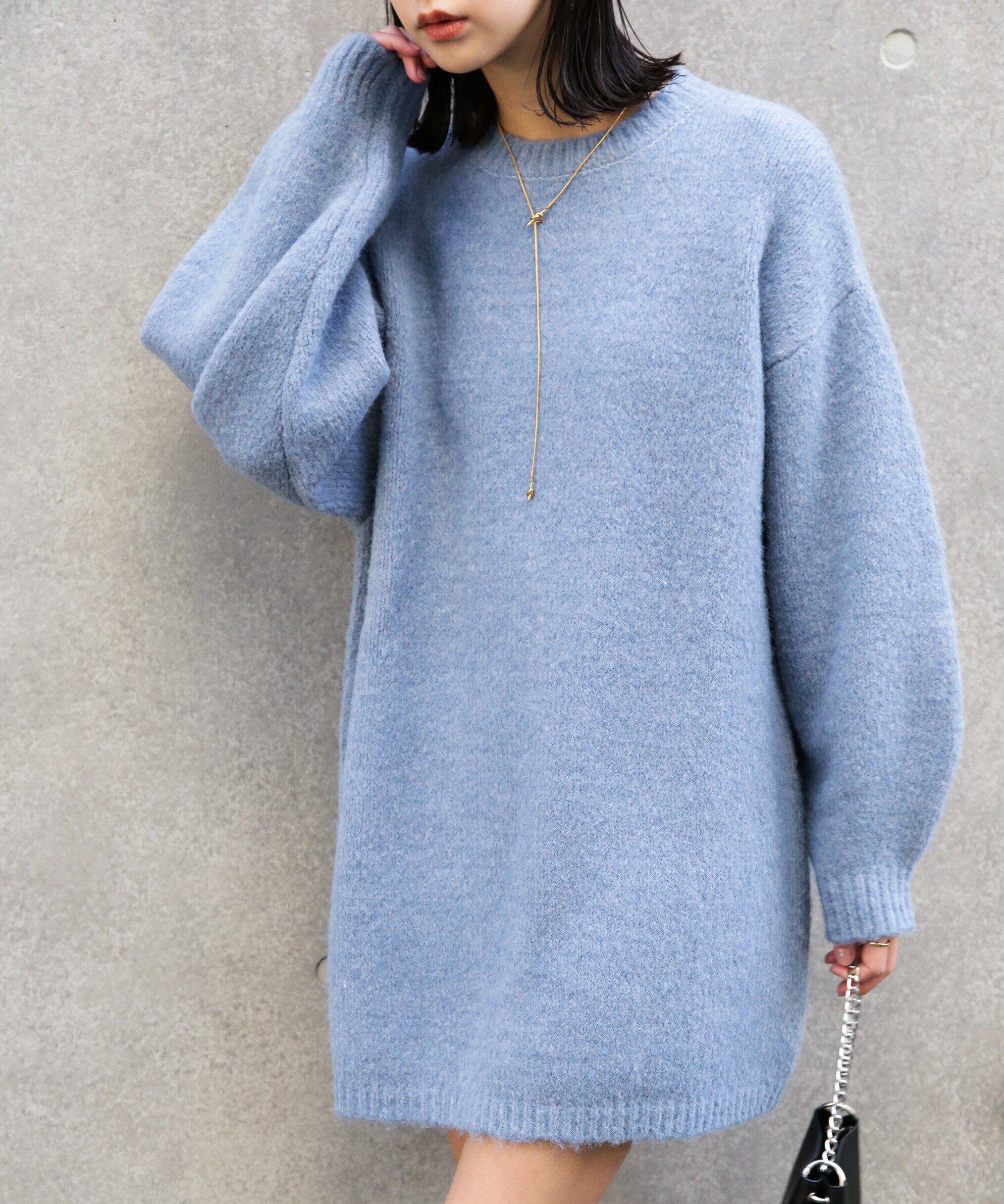  「杢ストレッチクルーネックミニニットワンピース」|ワンピース|