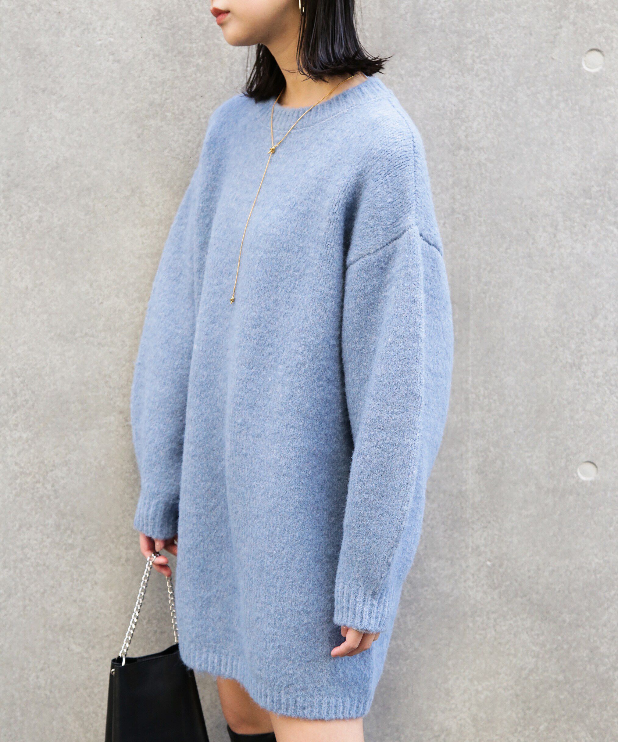  「杢ストレッチクルーネックミニニットワンピース」|ワンピース|