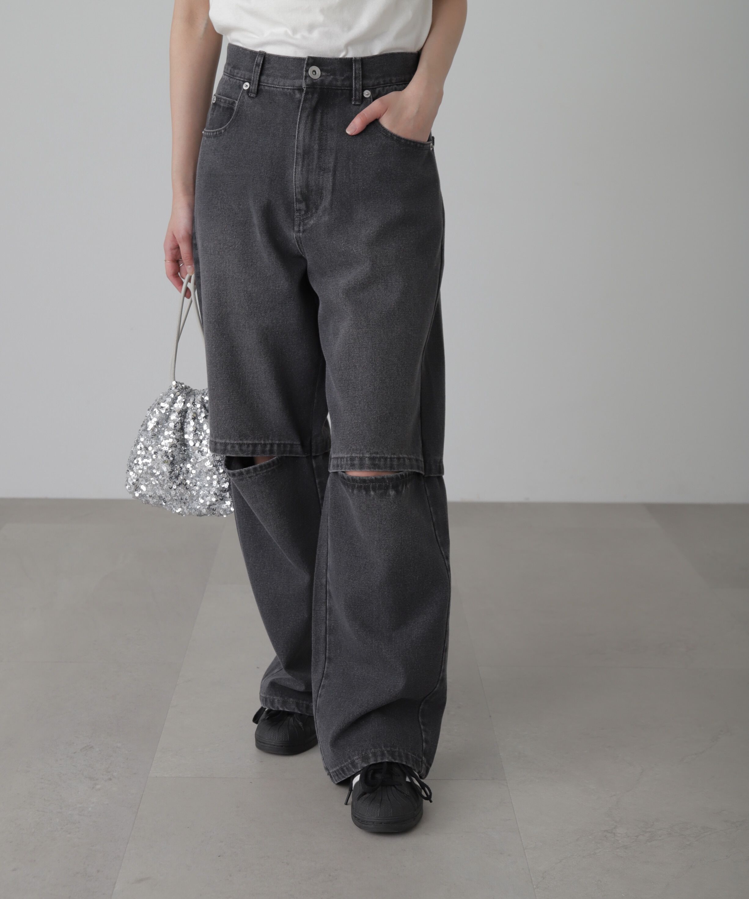  「[低身長サイズ/Sシリーズ]ニーオープンストレートデニムパンツ」|その他|