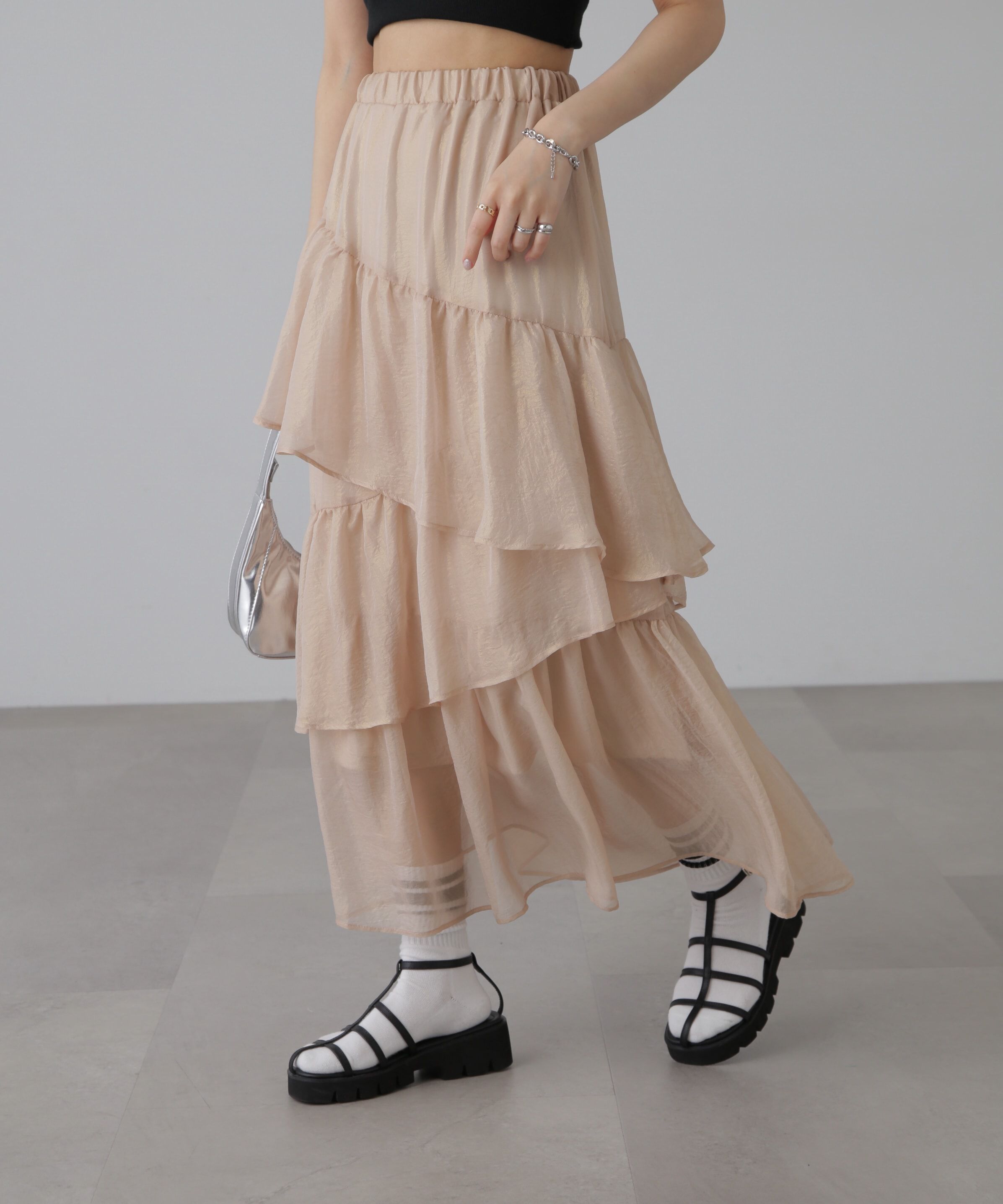  「シャイニーランダムティアードスカート」|スカート|