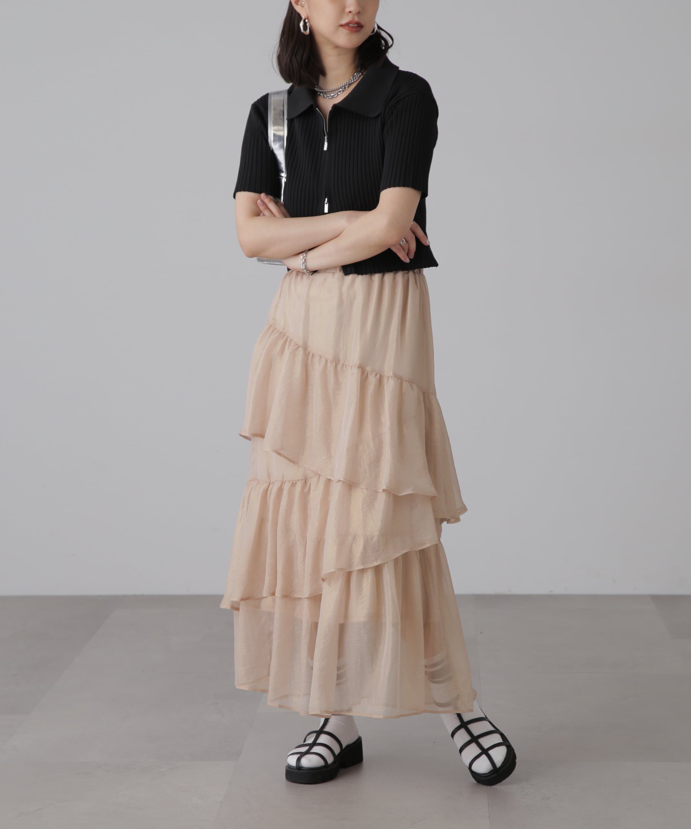  「シャイニーランダムティアードスカート」|スカート|
