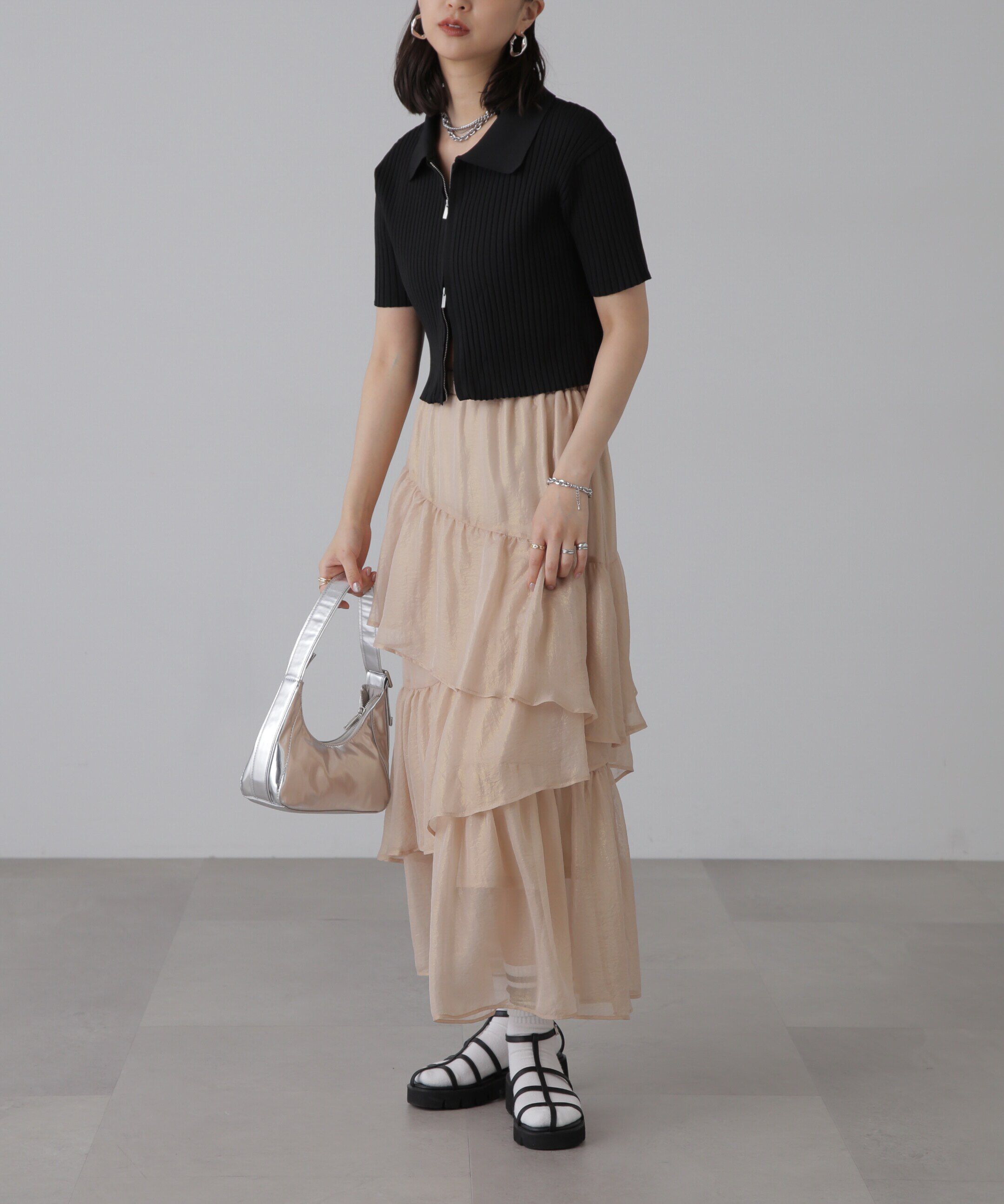  「シャイニーランダムティアードスカート」|スカート|