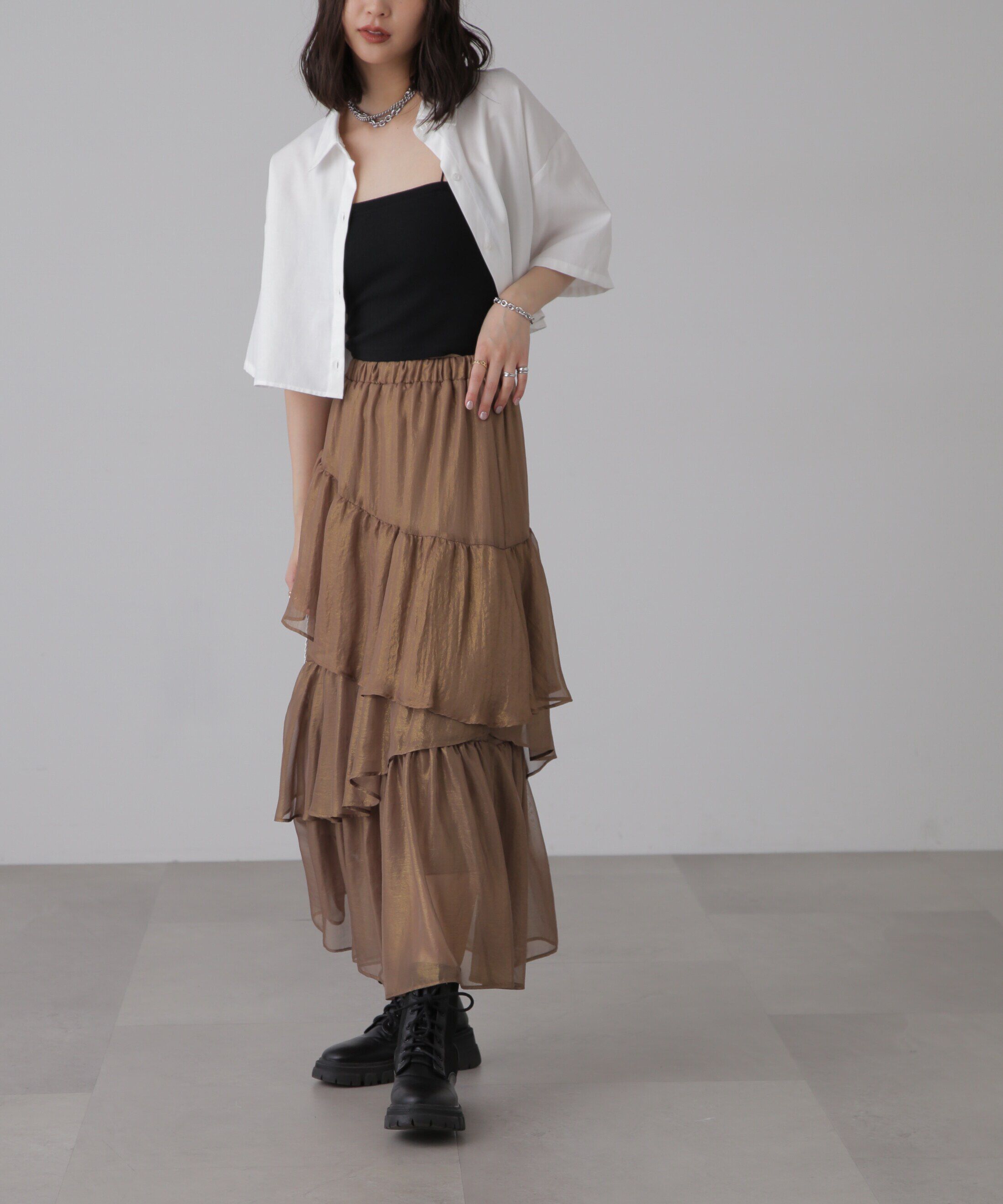  「シャイニーランダムティアードスカート」|スカート|