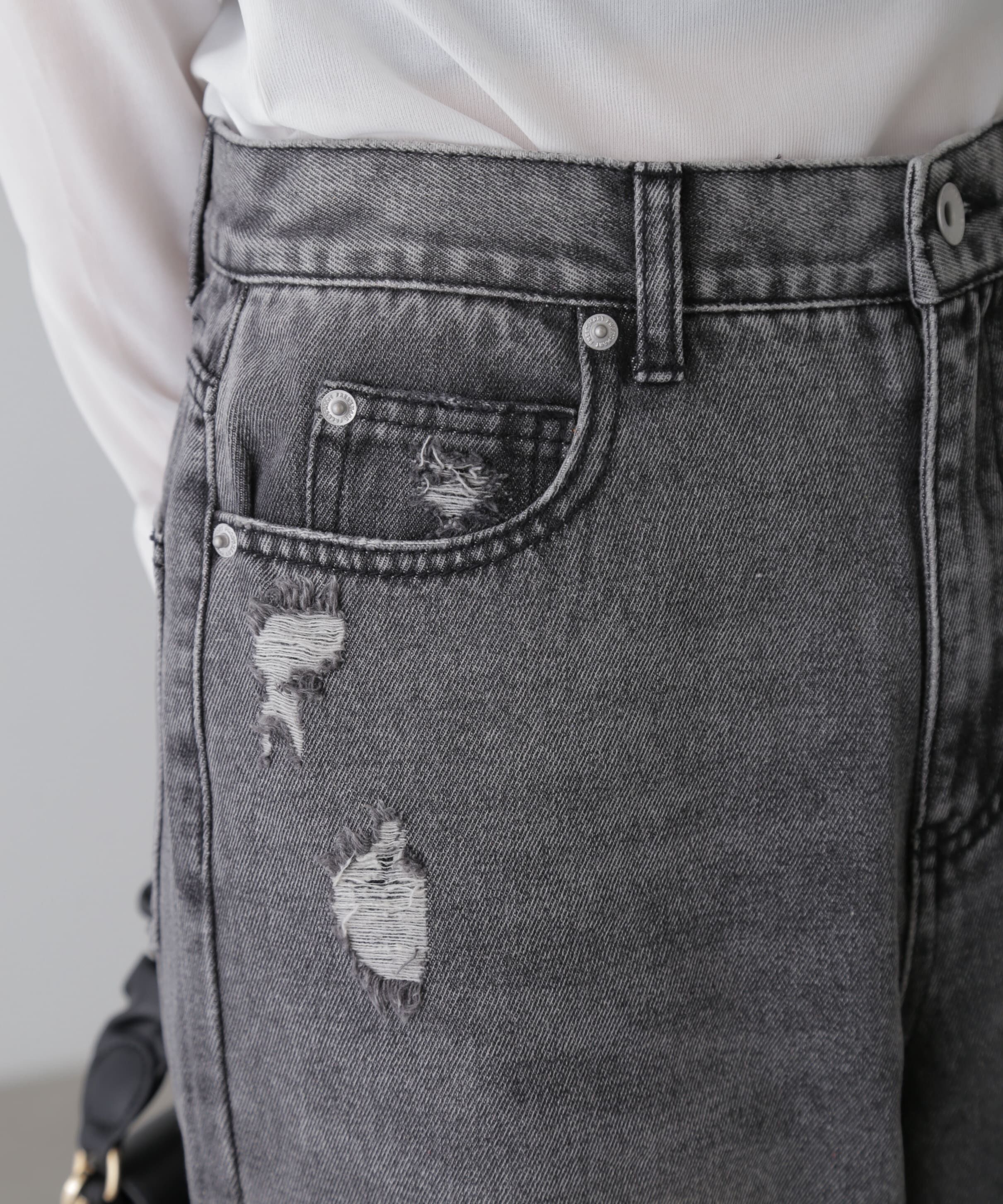  「ストレートワイドクラッシュデニムパンツ」|その他|