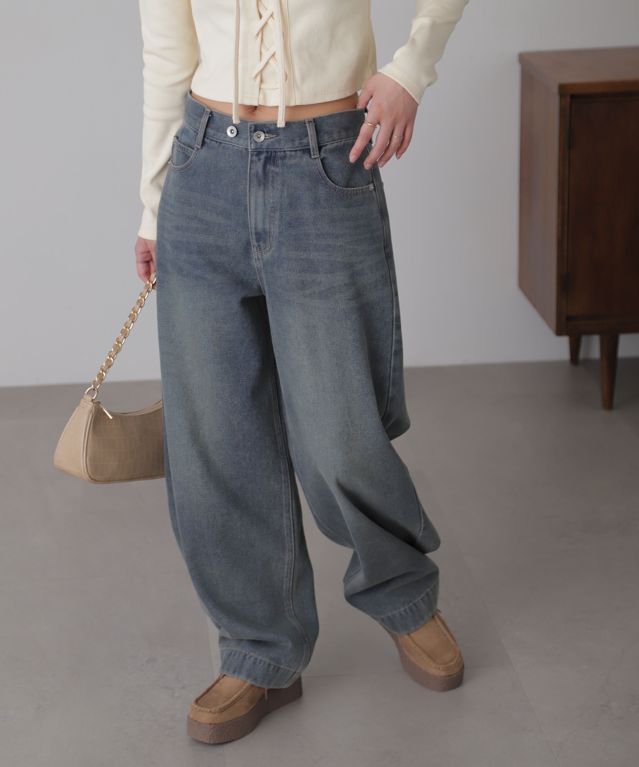  「裾ボタン2wayバギーデニムパンツ」|その他|