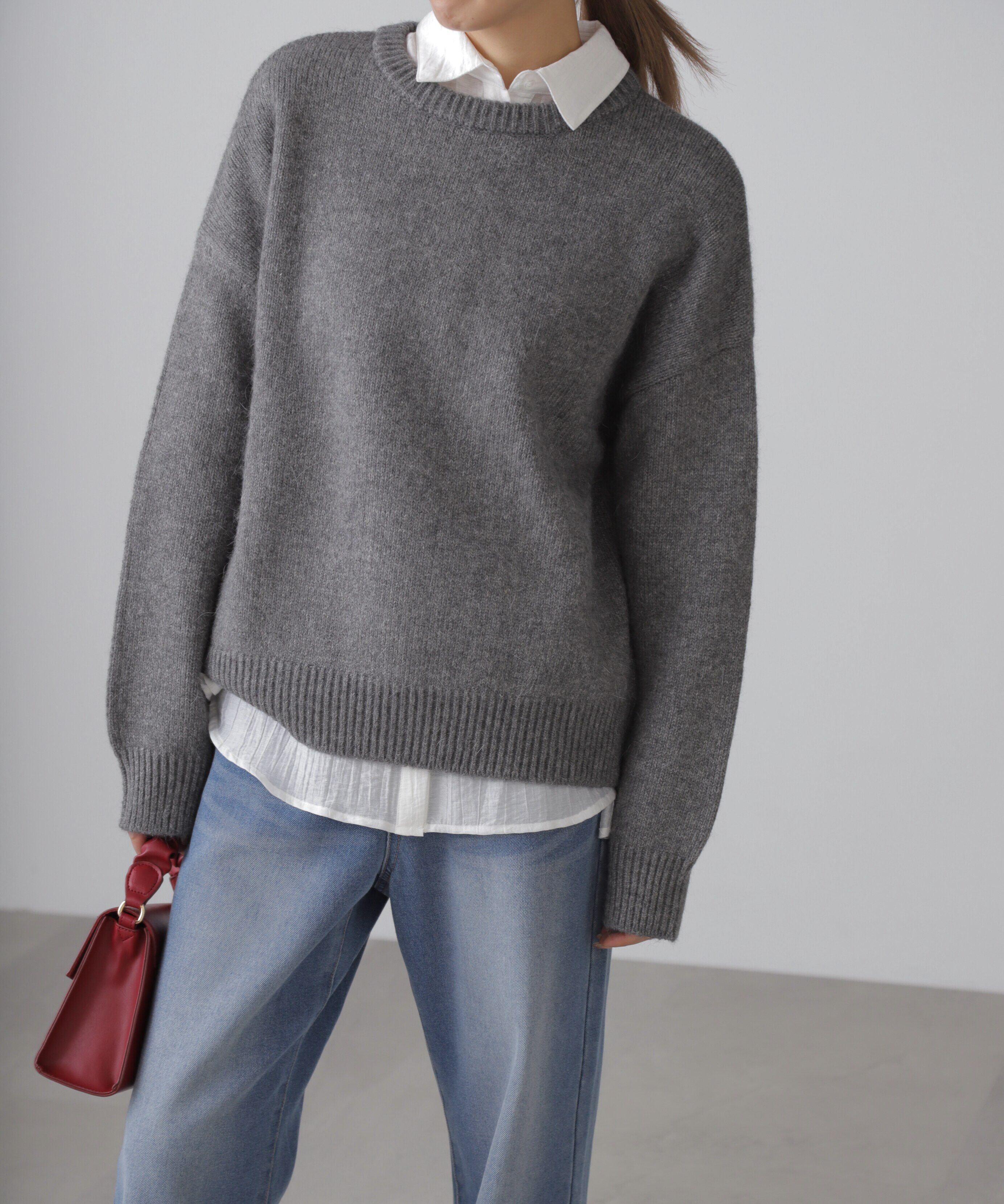  「オーバーサイズチュニック丈ニット」|ニット・セーター|チャコールグ