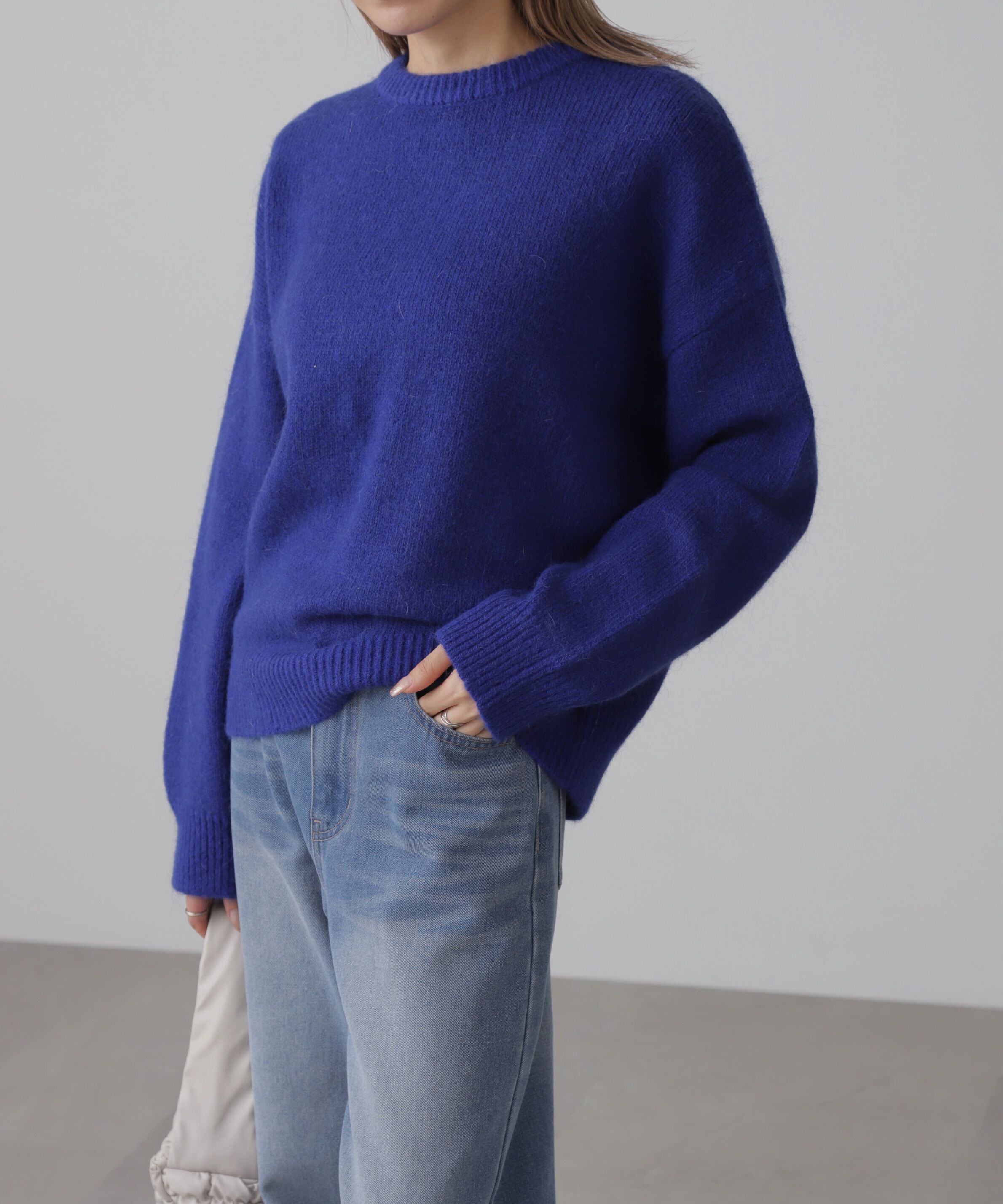  「オーバーサイズチュニック丈ニット」|ニット・セーター|ブルー