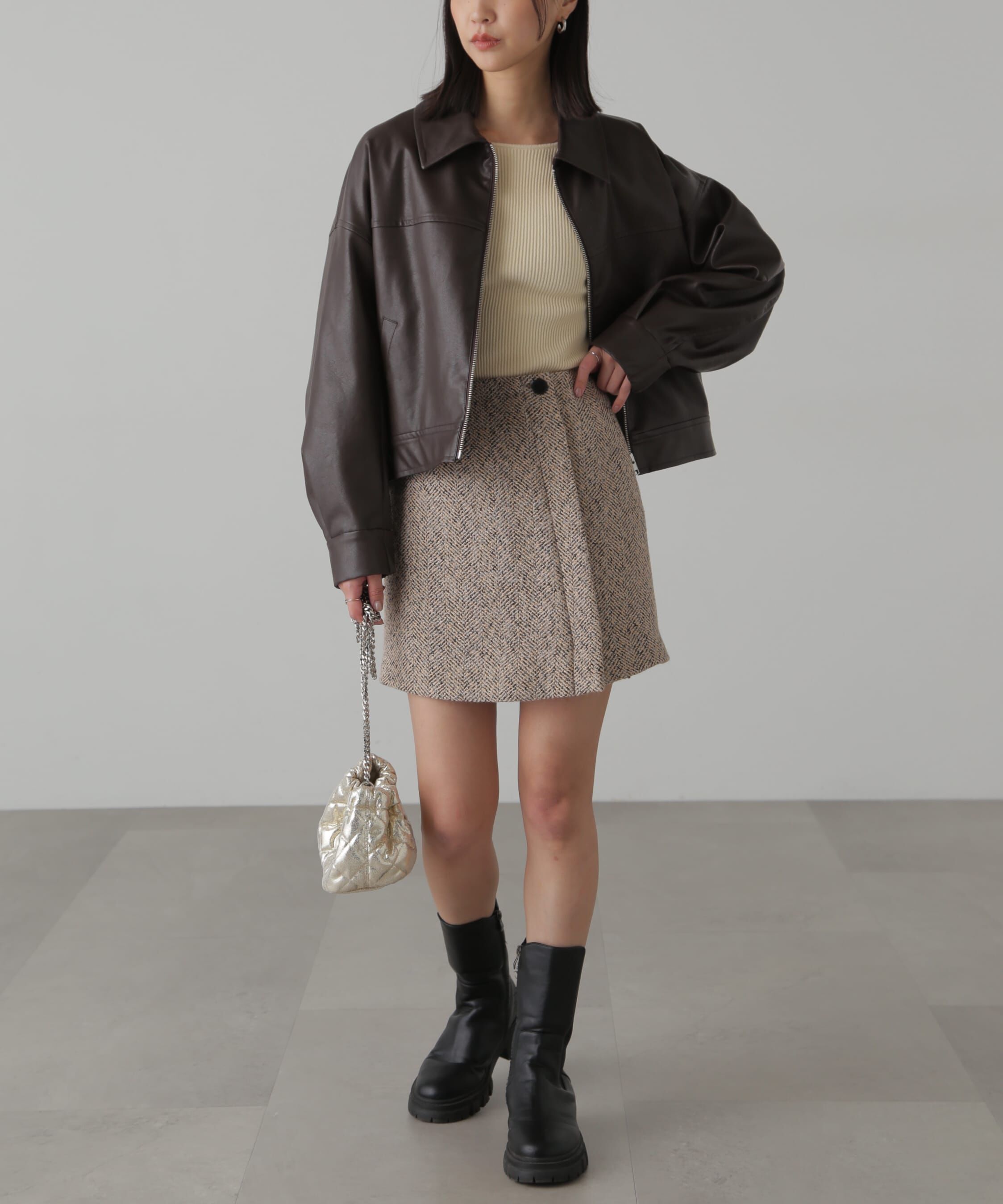  「ラップ風ツイードミニスカート」|スカート|