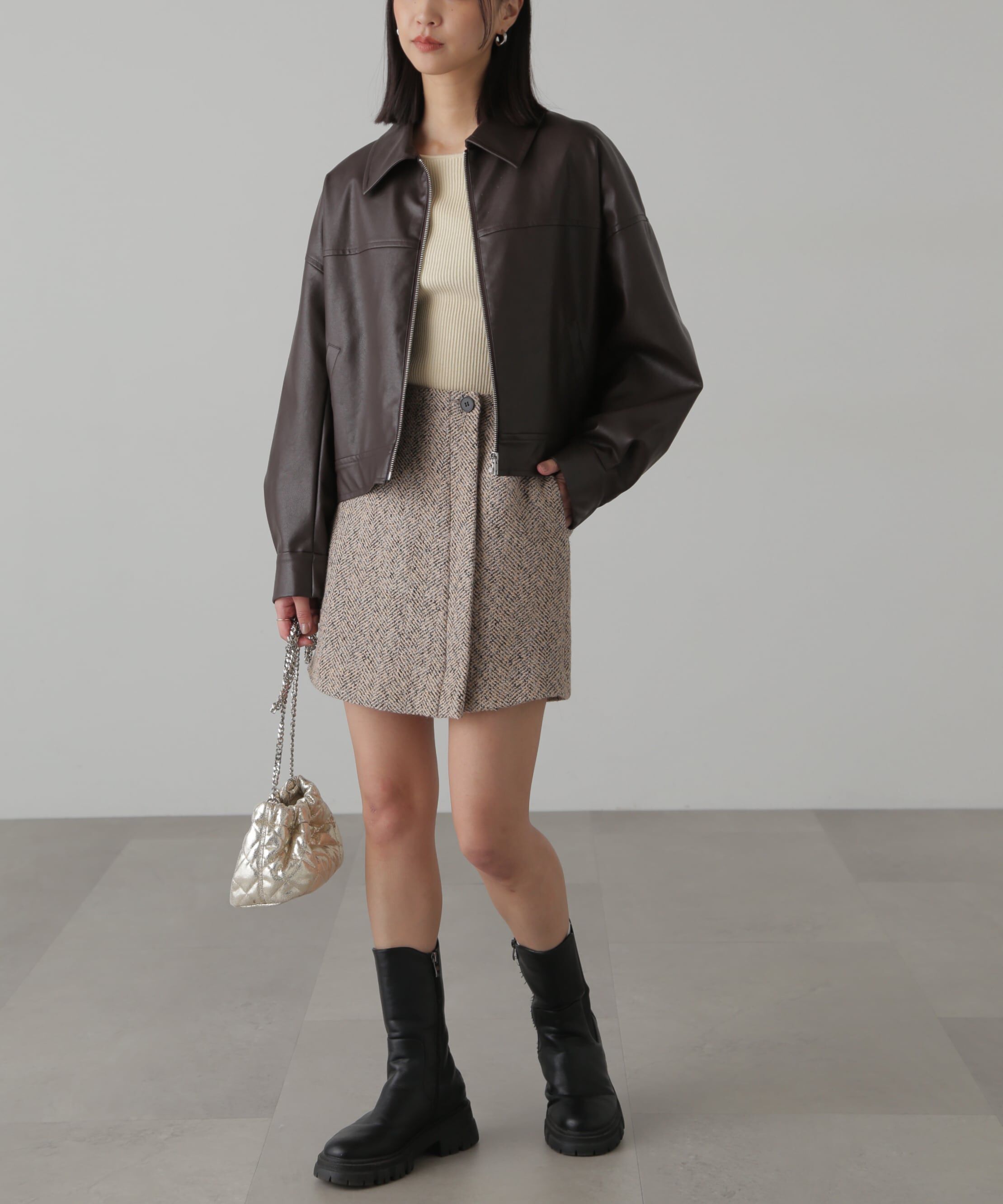  「ラップ風ツイードミニスカート」|スカート|