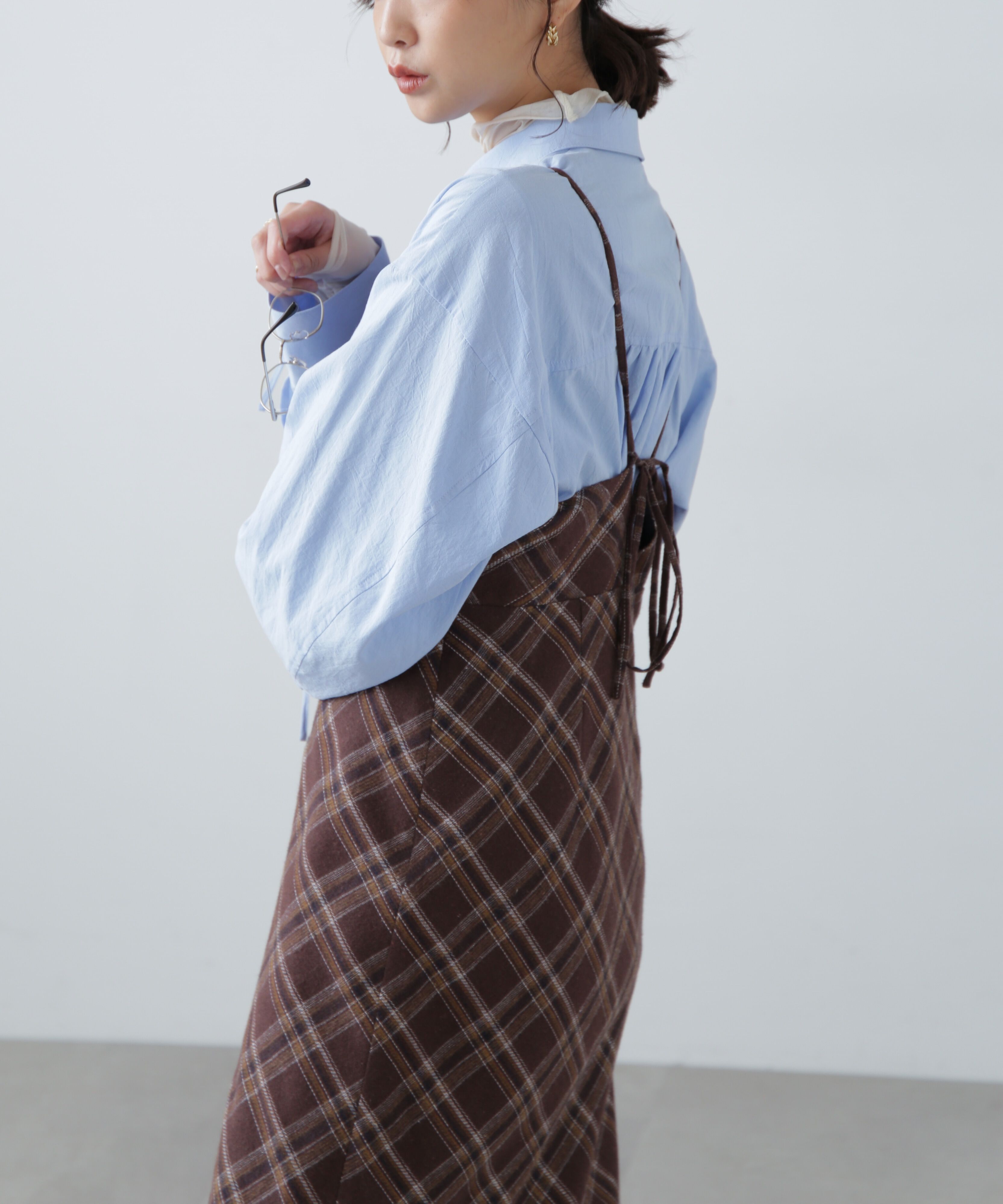  「ボタンスリットチェックキャミワンピース」|ワンピース|