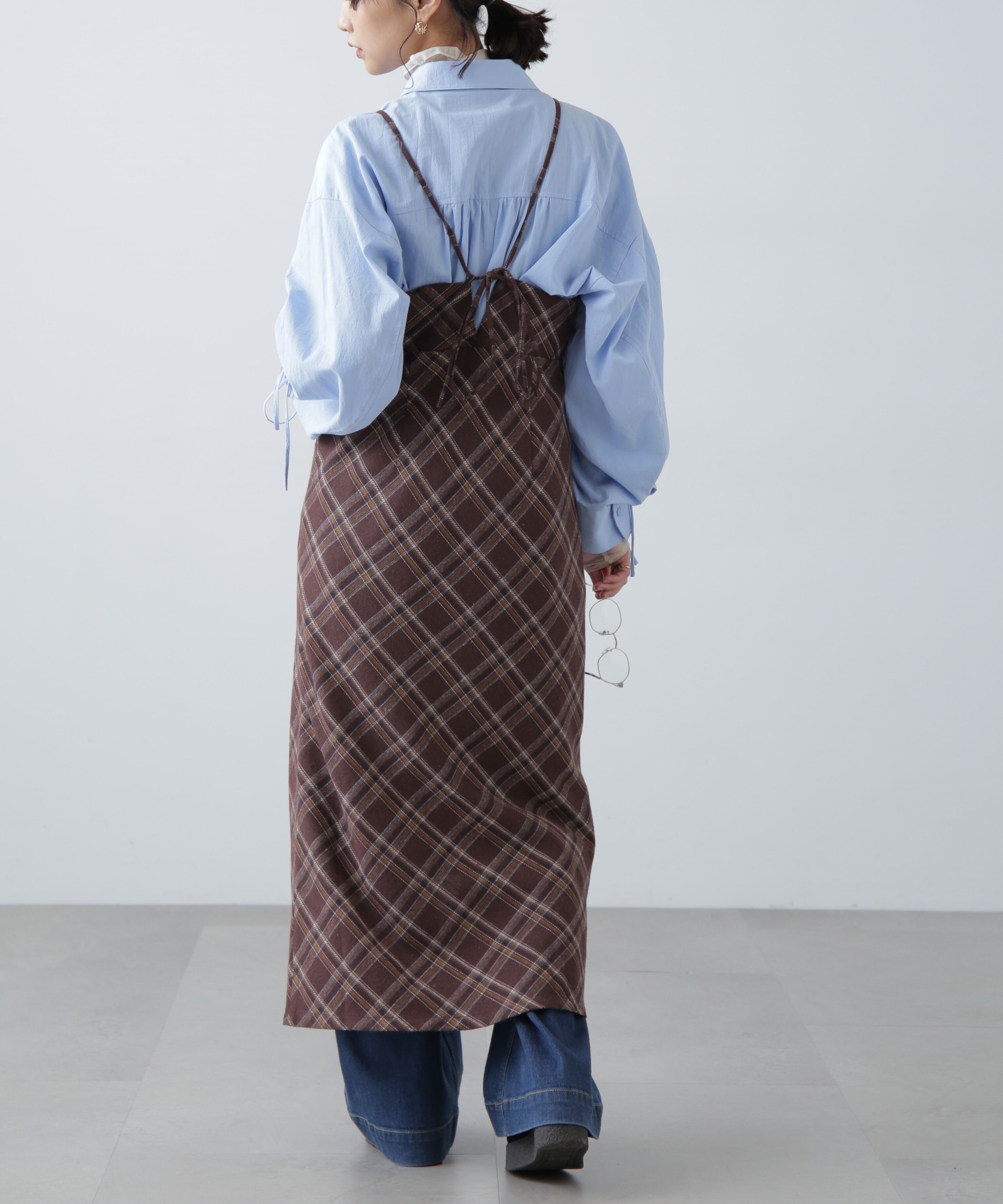  「ボタンスリットチェックキャミワンピース」|ワンピース|