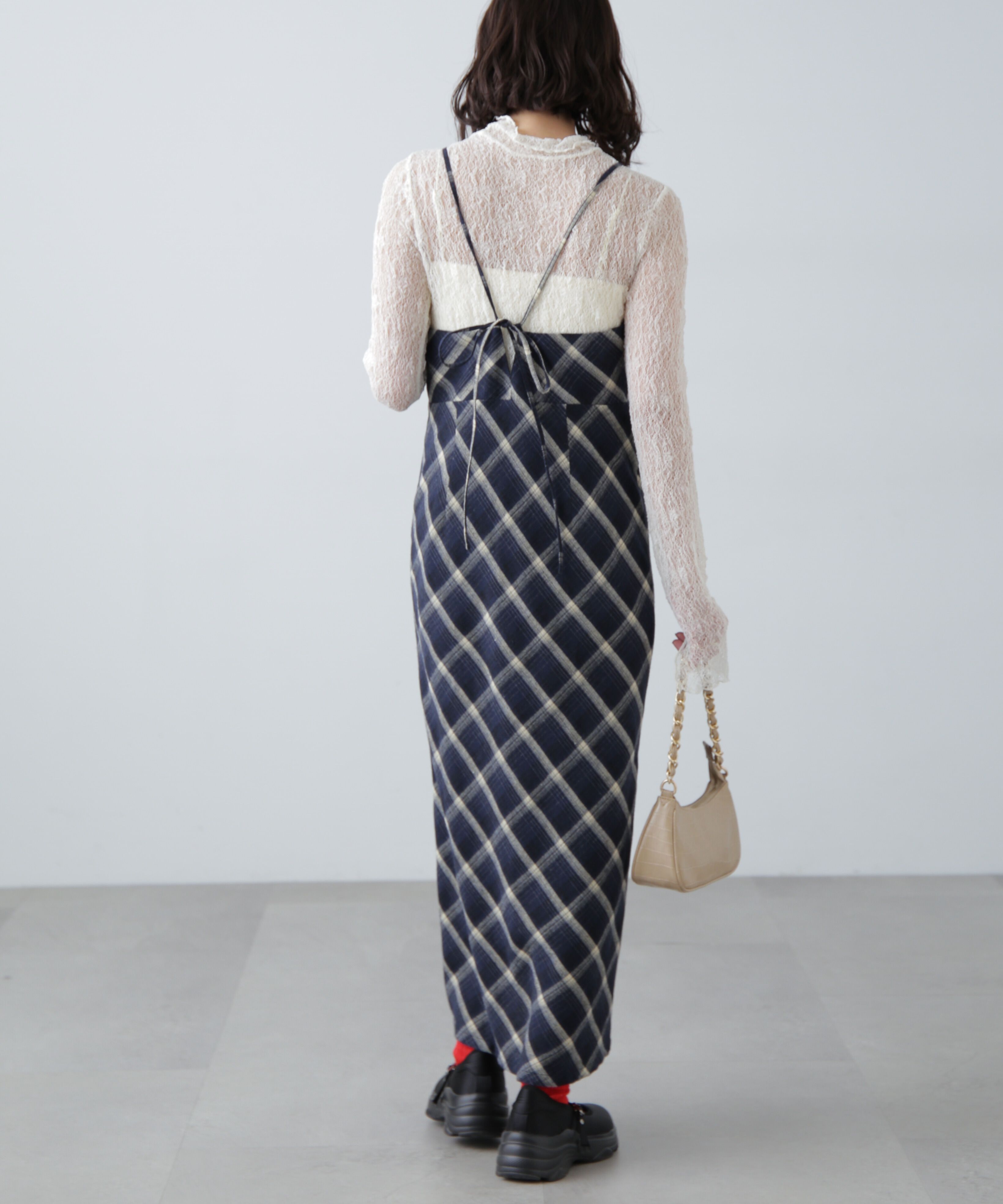  「ボタンスリットチェックキャミワンピース」|ワンピース|