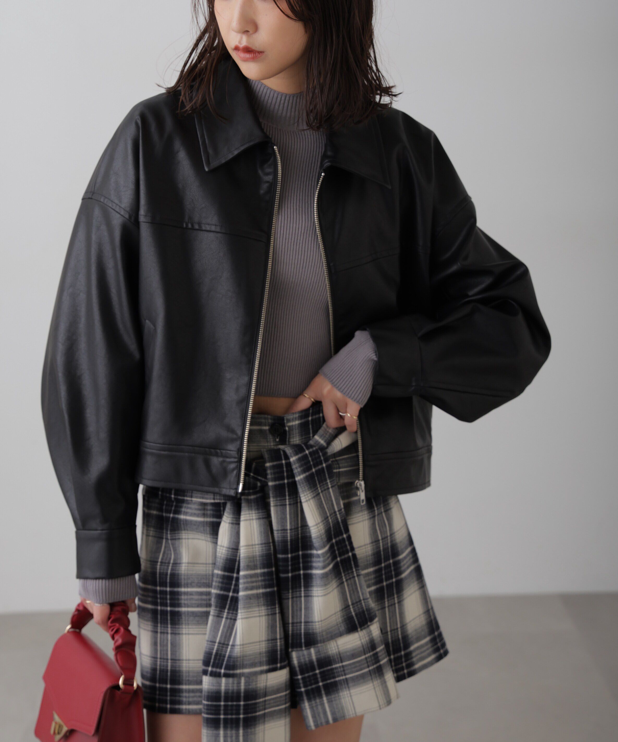  「合皮ジップアップブルゾン」|ブルゾン・スタジャン|