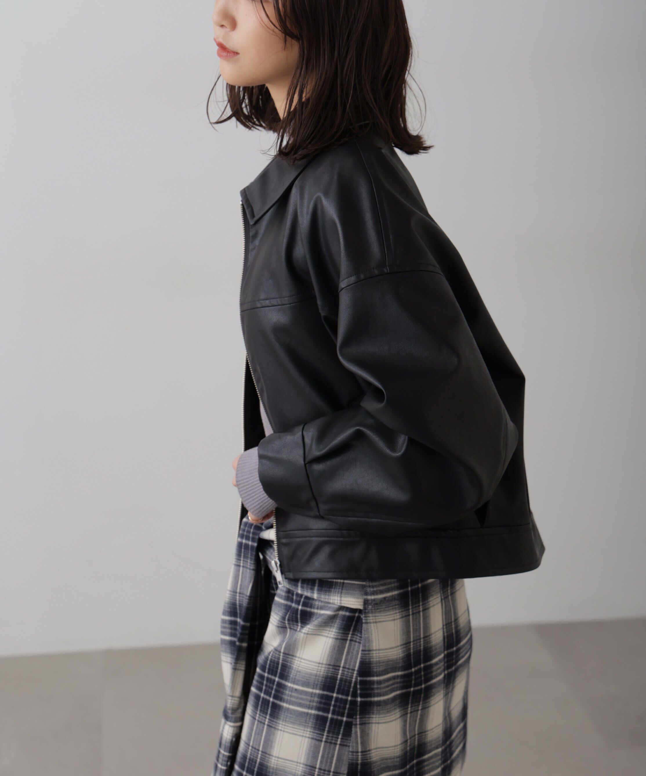  「合皮ジップアップブルゾン」|ブルゾン・スタジャン|