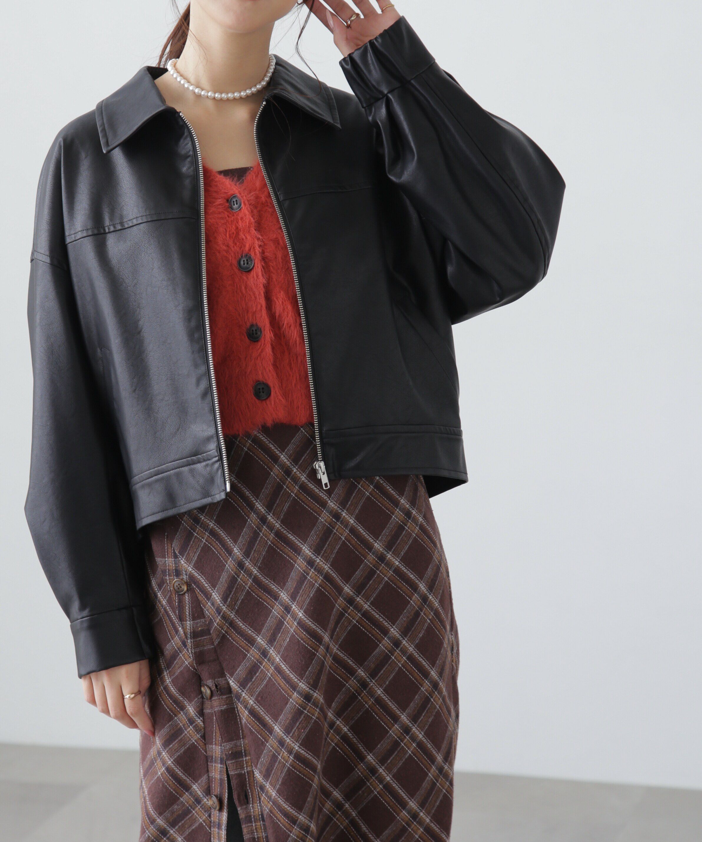  「合皮ジップアップブルゾン」|ブルゾン・スタジャン|