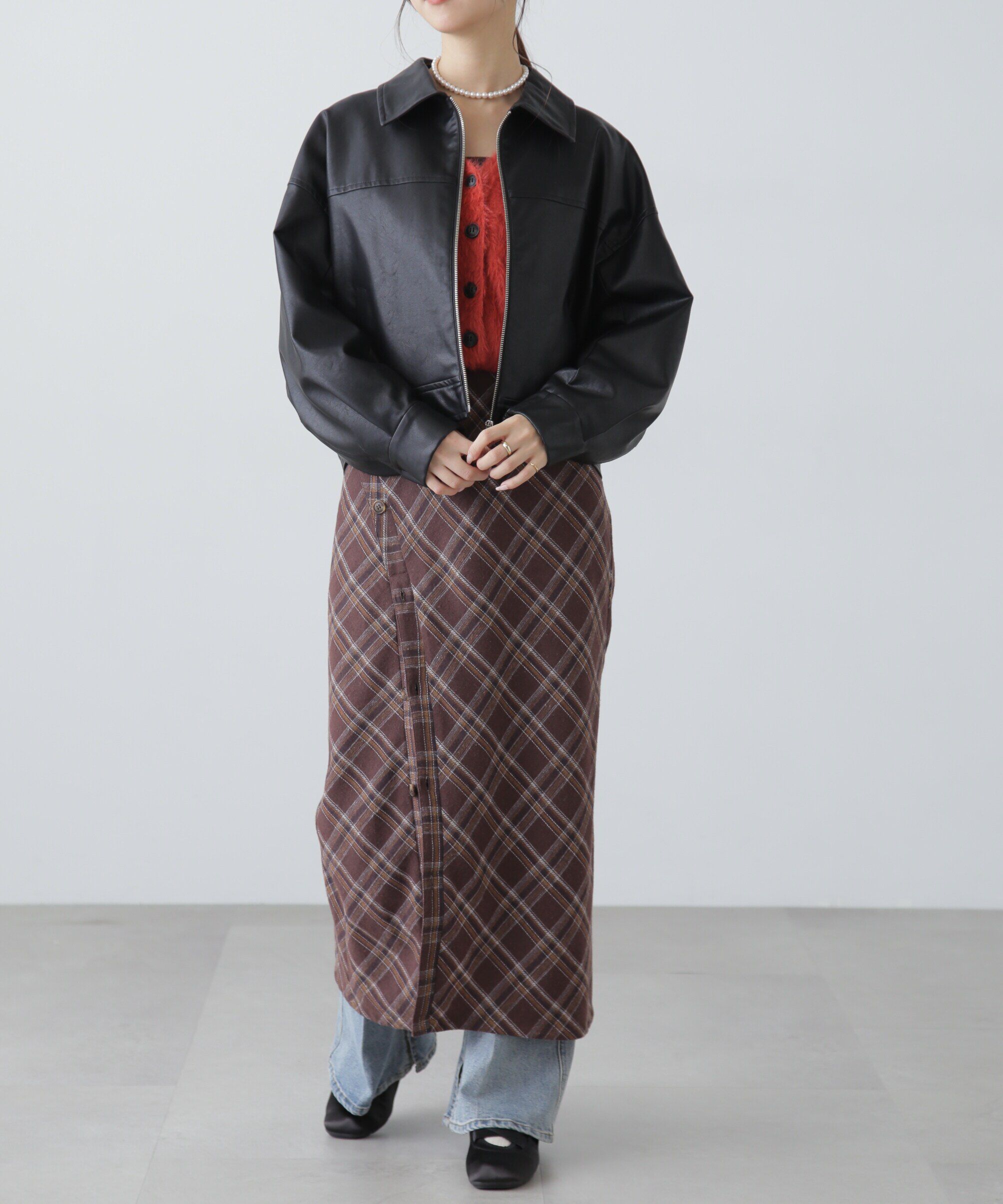  「合皮ジップアップブルゾン」|ブルゾン・スタジャン|