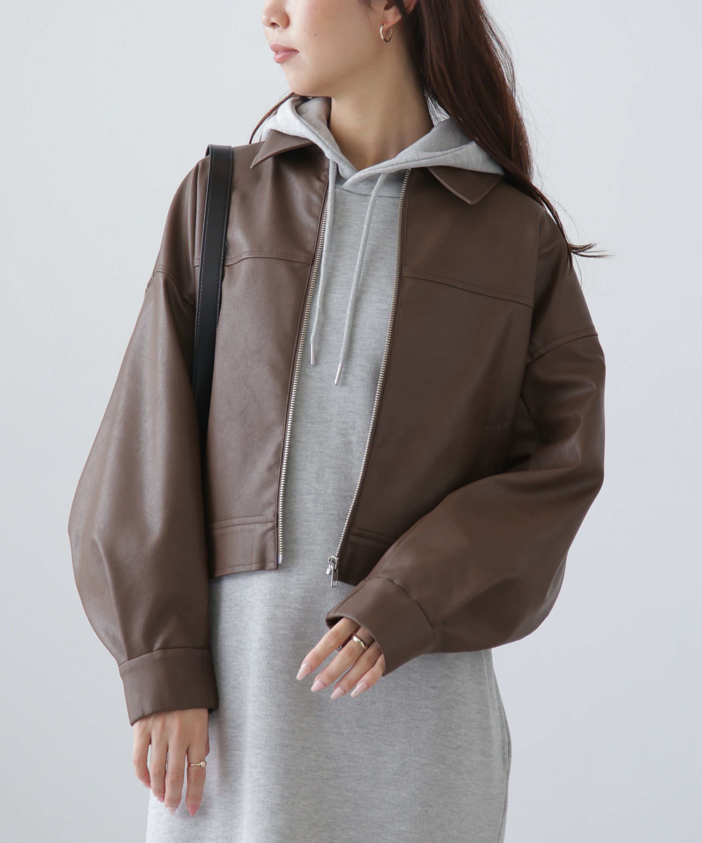  「合皮ジップアップブルゾン」|ブルゾン・スタジャン|