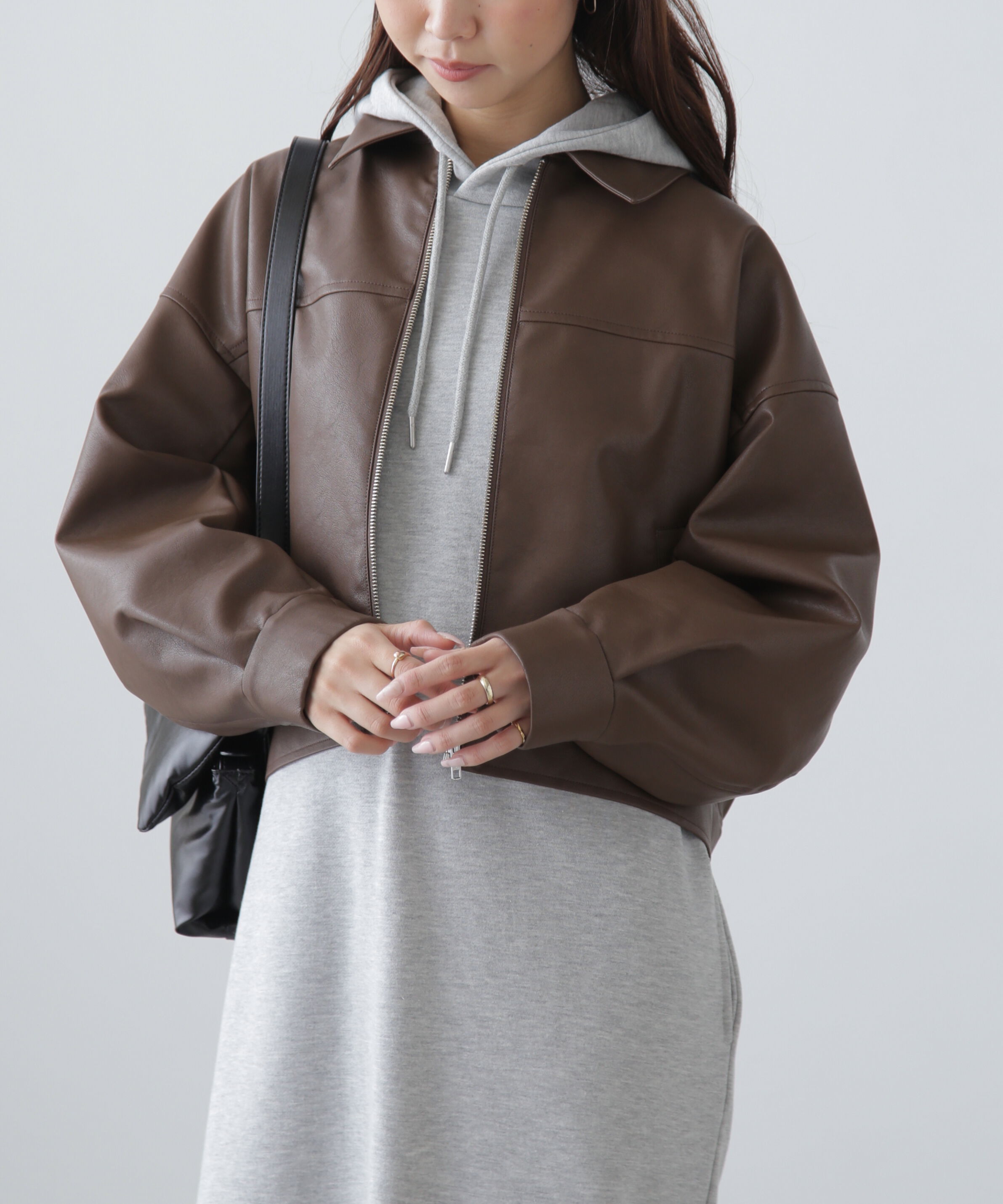  「合皮ジップアップブルゾン」|ブルゾン・スタジャン|