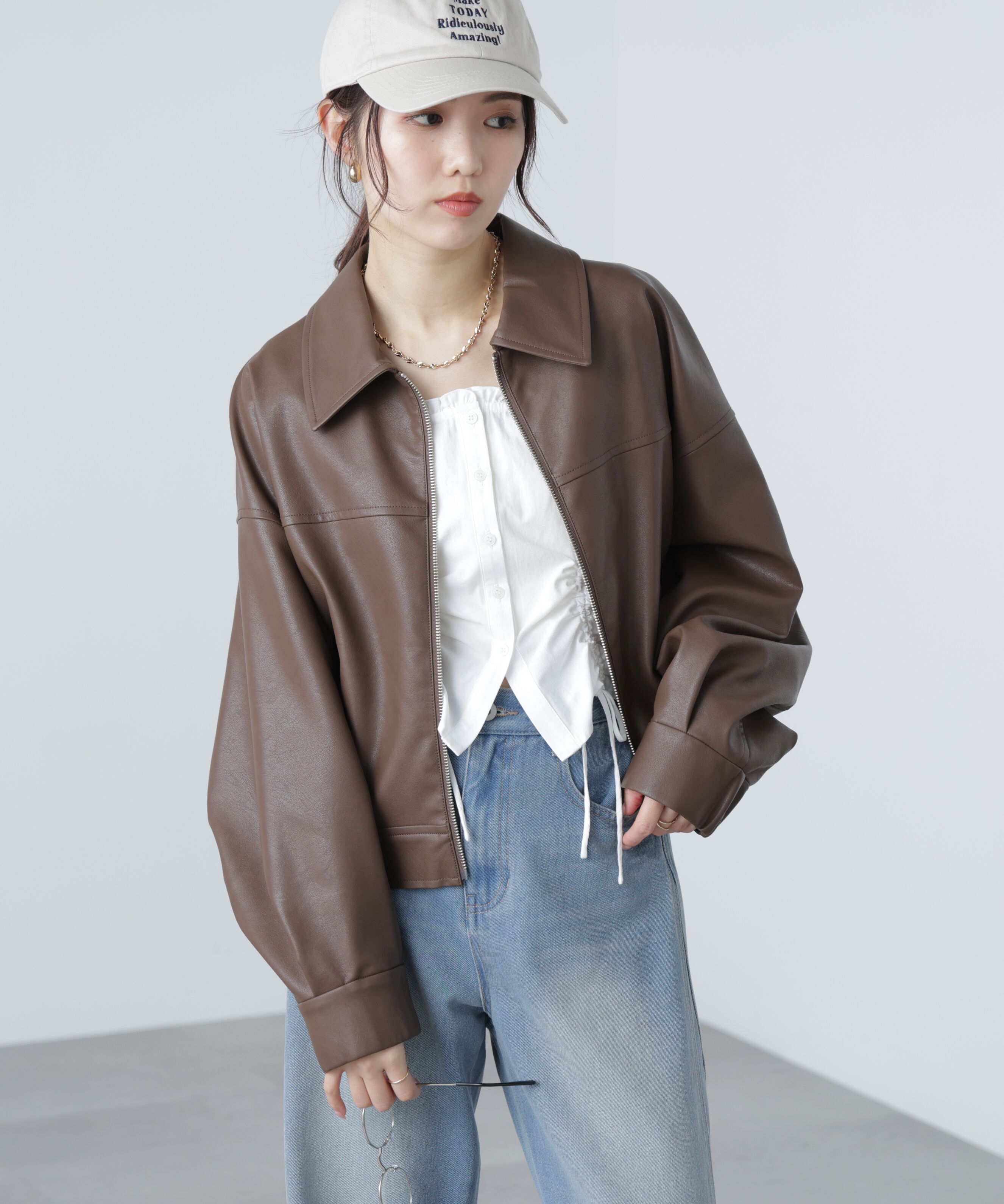  「合皮ジップアップブルゾン」|ブルゾン・スタジャン|