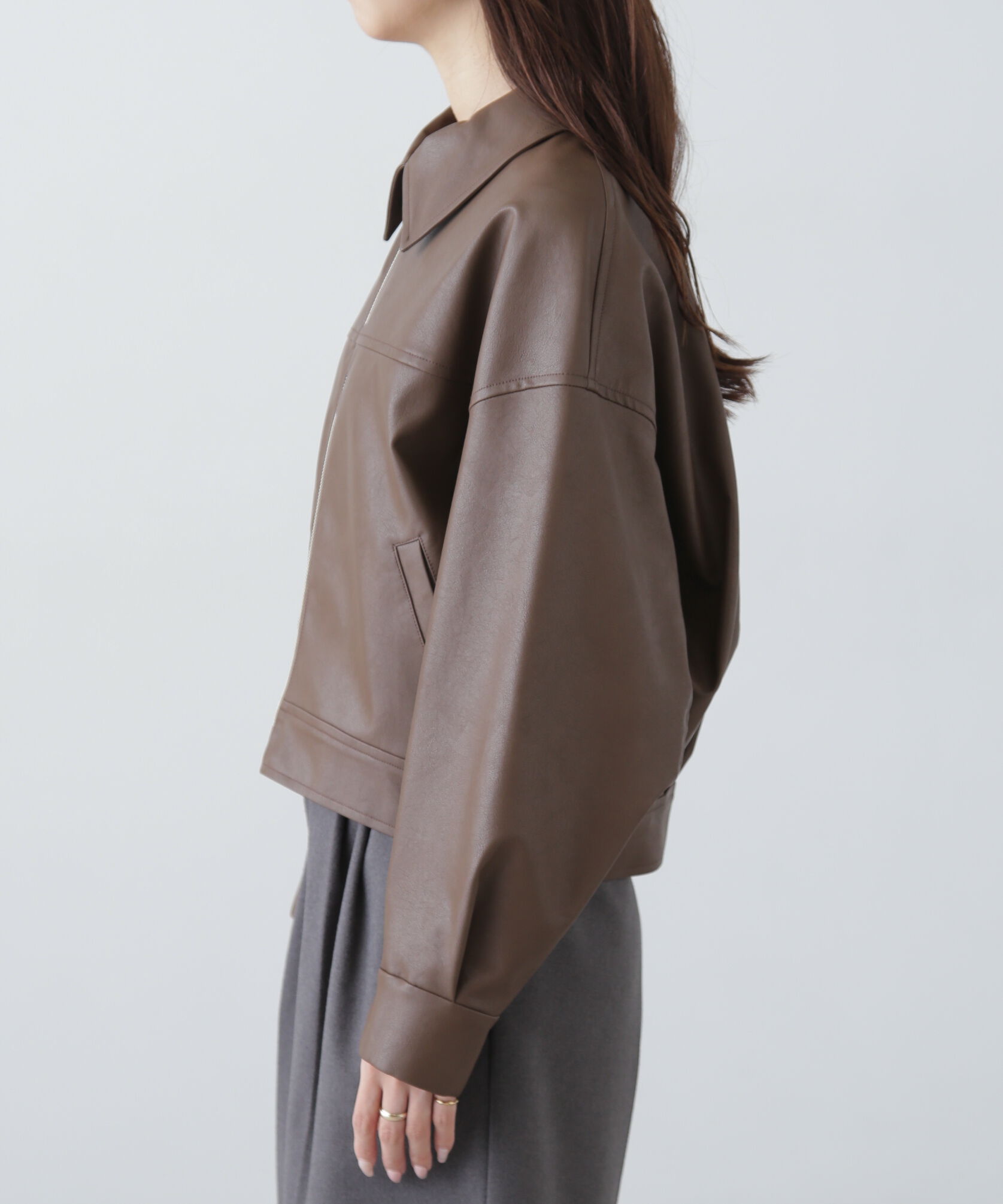  「合皮ジップアップブルゾン」|ブルゾン・スタジャン|