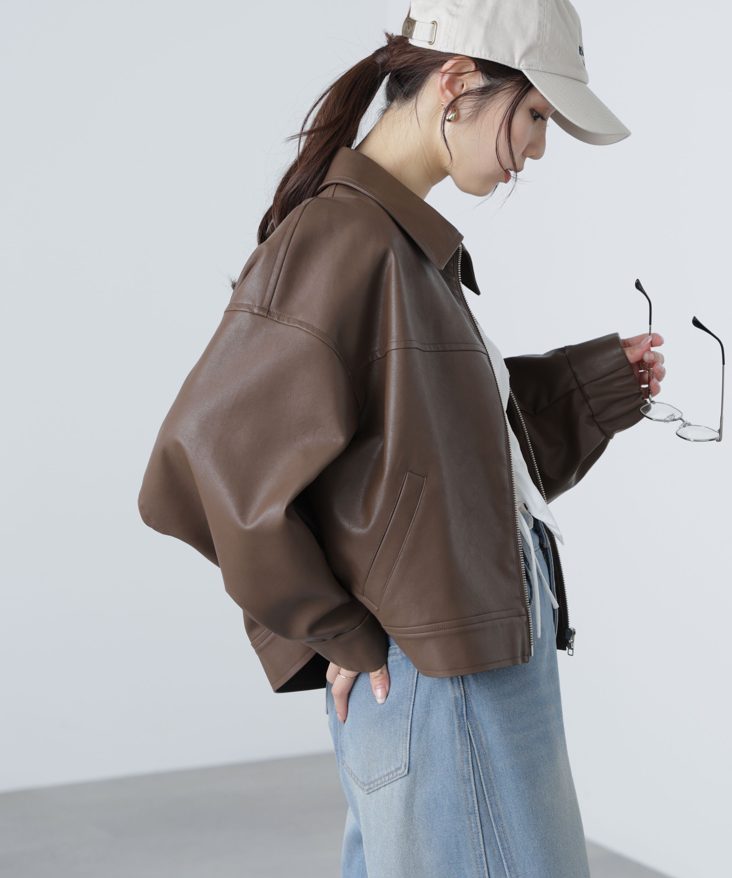  「合皮ジップアップブルゾン」|ブルゾン・スタジャン|