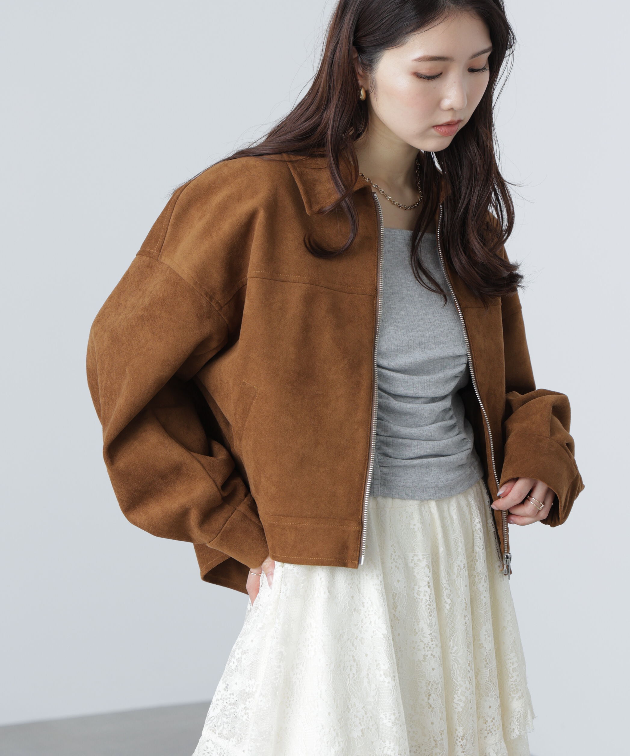  「合皮ジップアップブルゾン」|ブルゾン・スタジャン|