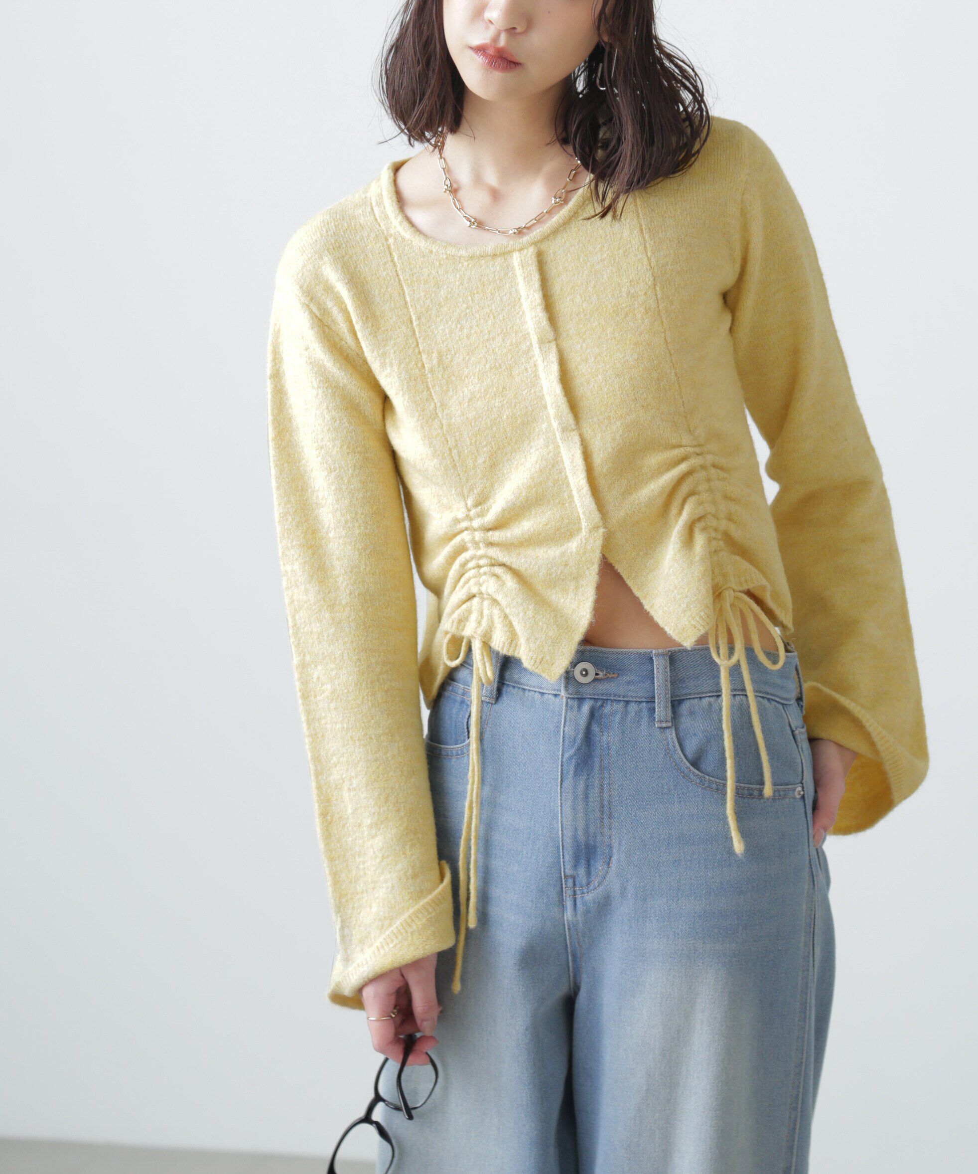  「ドロストクルーネックニット」|ニット・セーター|イエロー