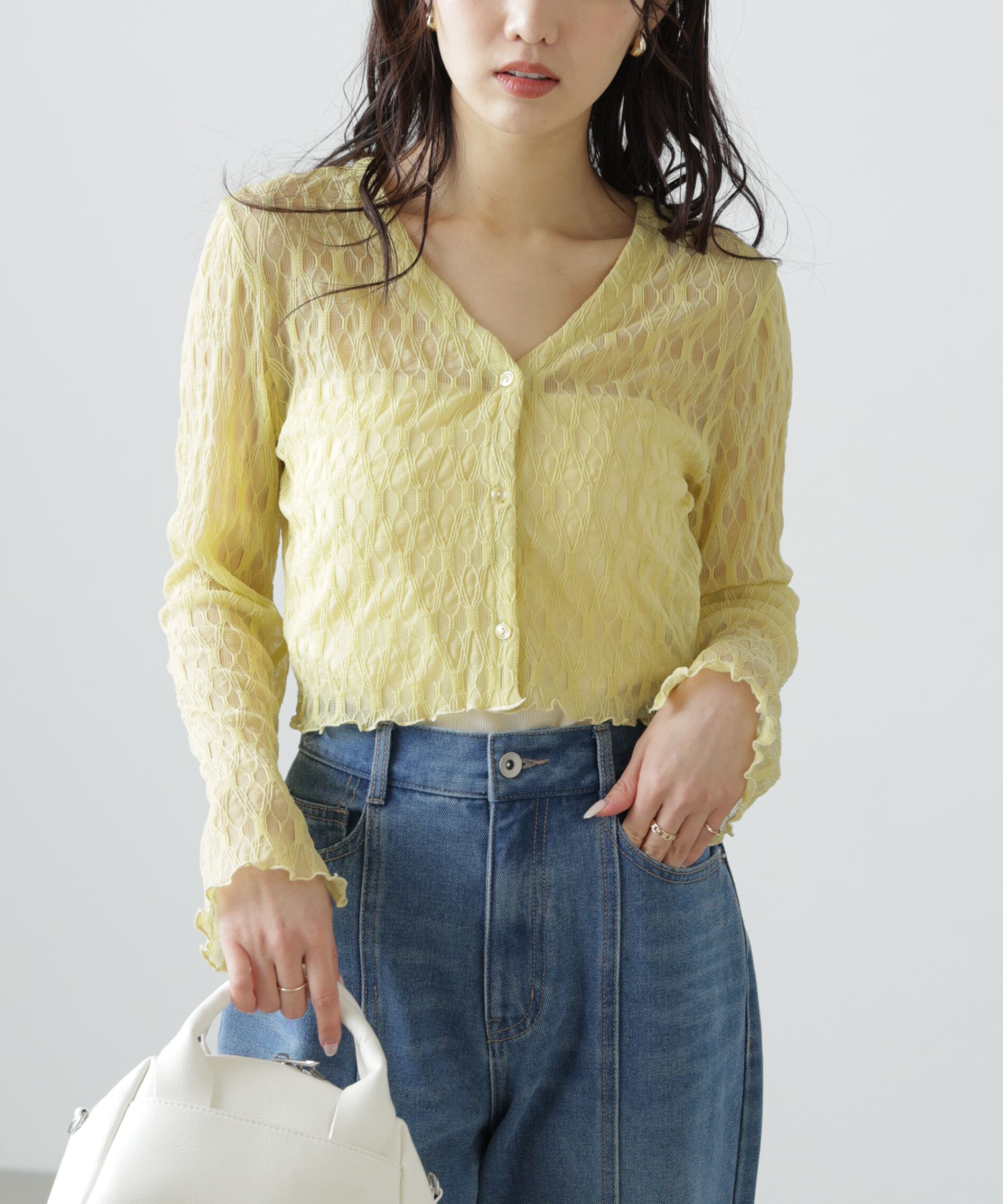  「シアーチュールカーディガン」|Tシャツ・カットソー|イエロー