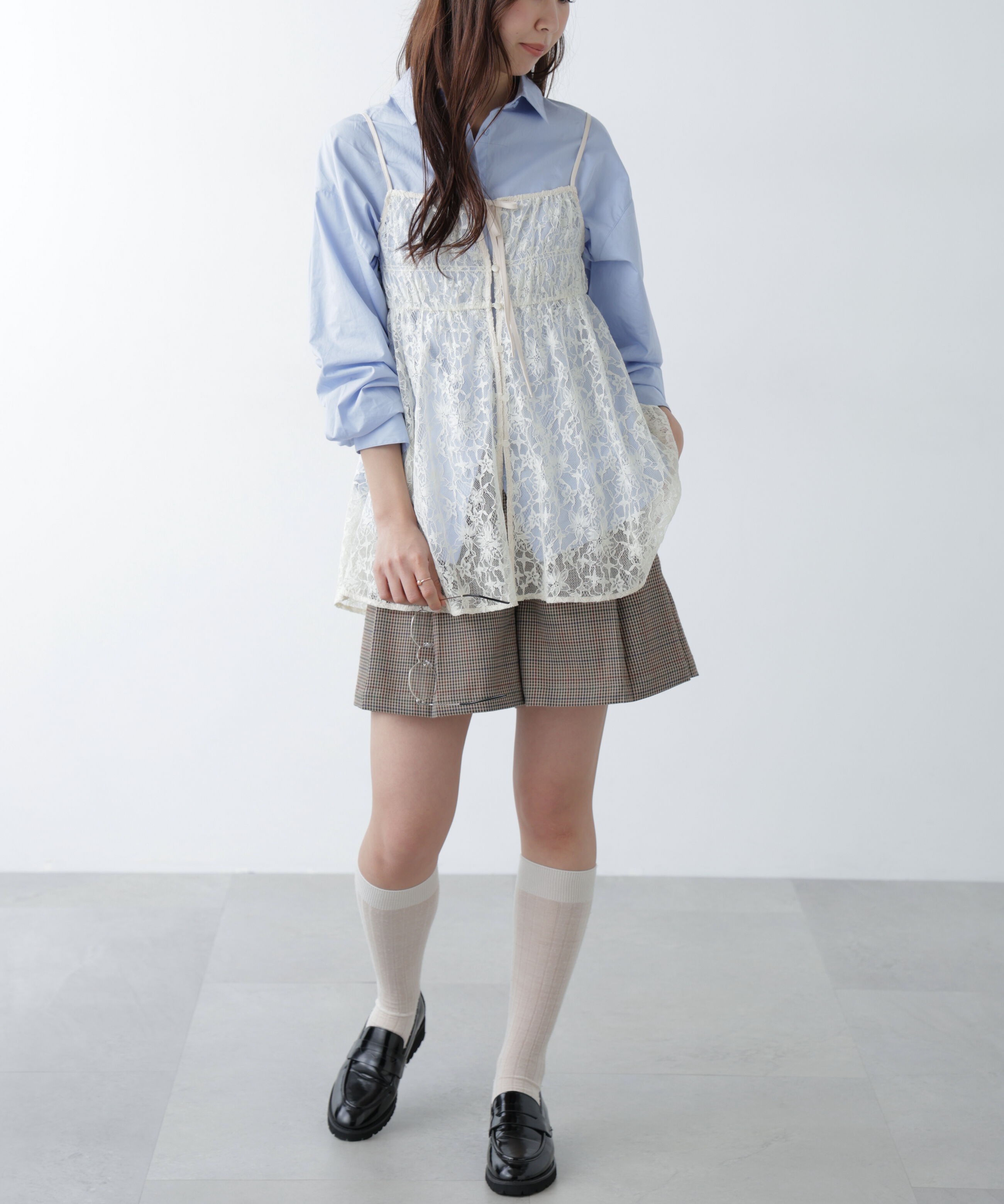  「前後2wayレースチュニックキャミブラウス」|シャツ・ブラウス|