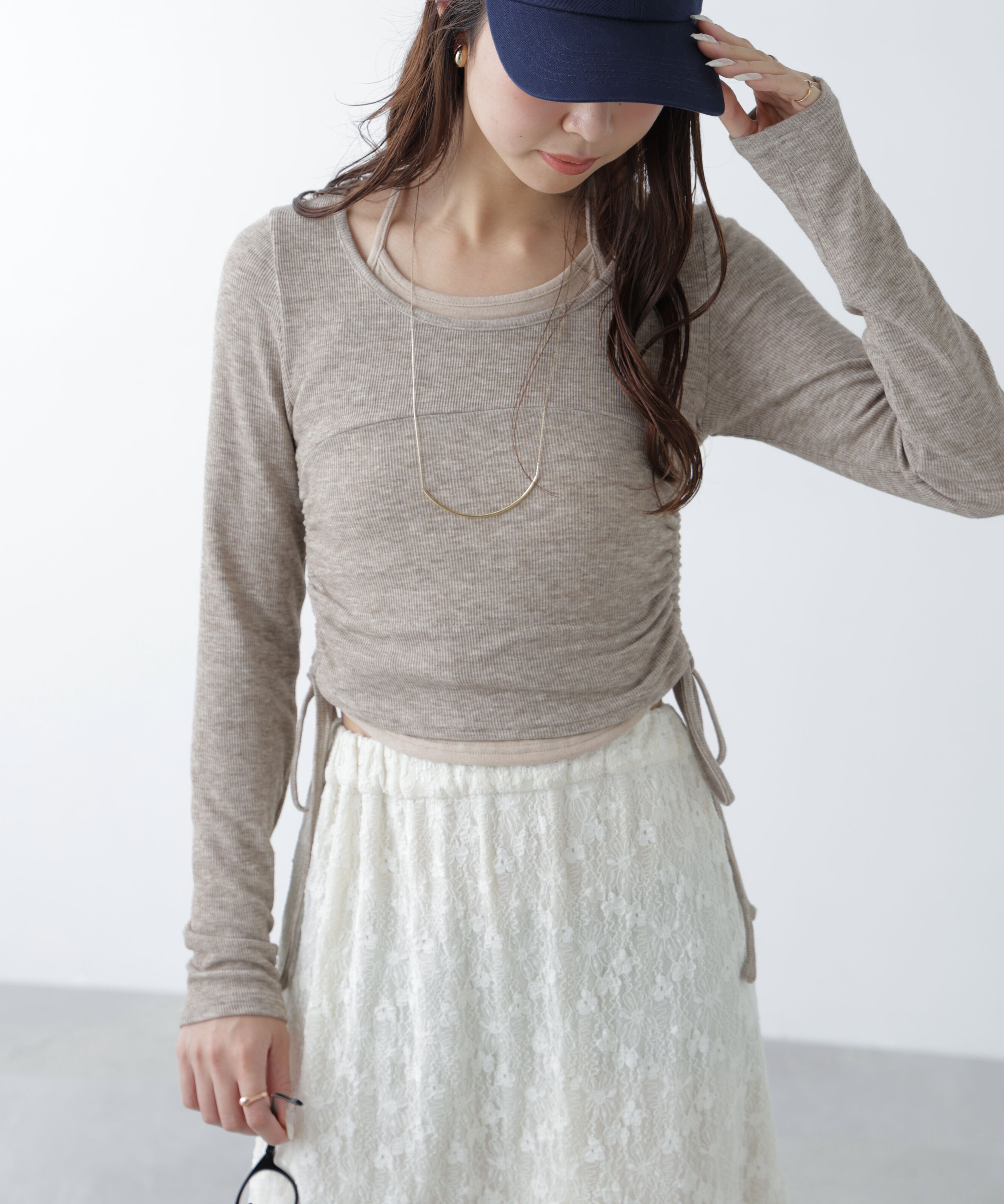  「ホルターネックレイヤードサイドドロストカットソー」|Tシャツ・カットソー|ブラウン