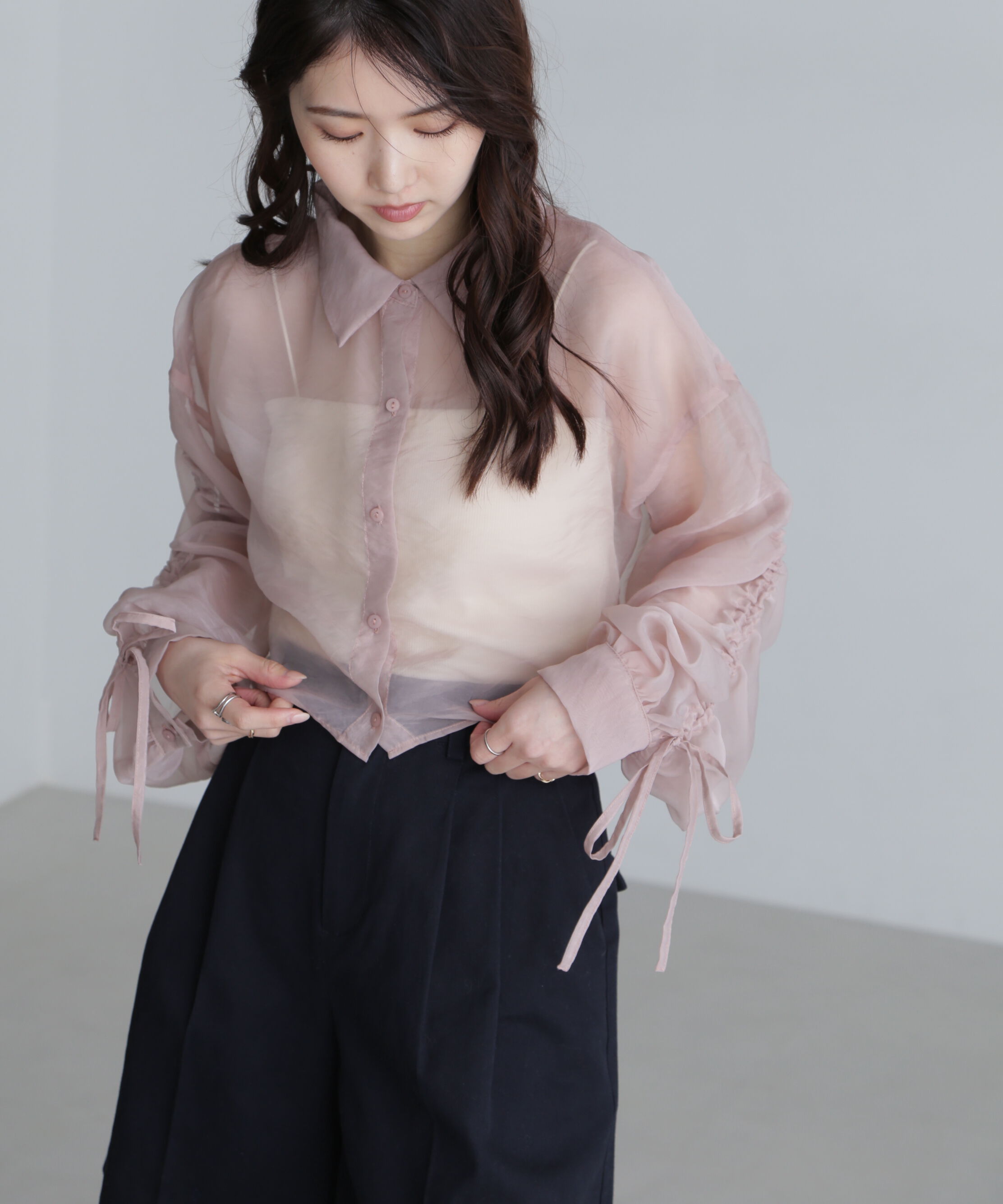  「シアー短丈袖ドロストシャツ」|シャツ・ブラウス|