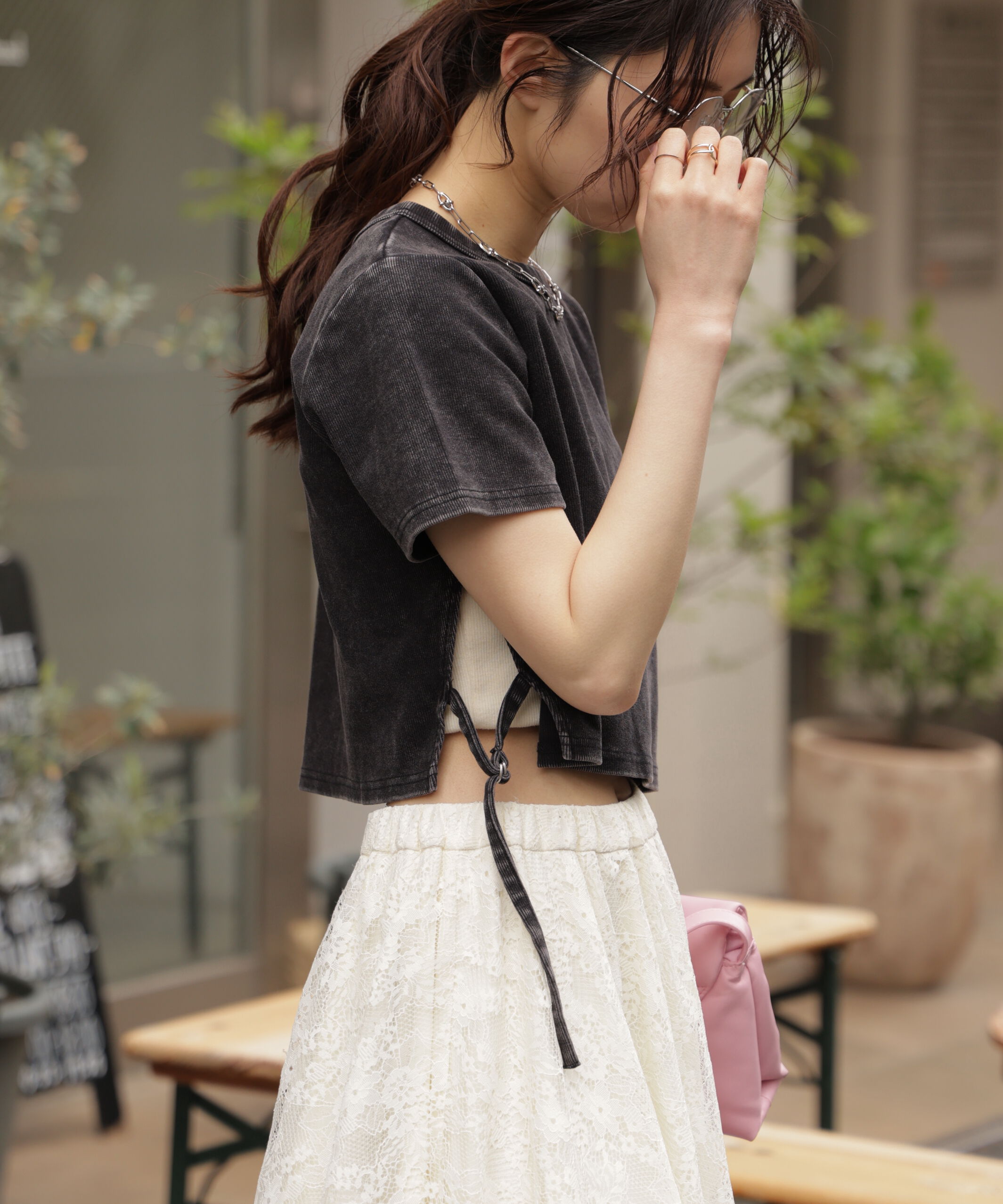  「ヴィンテージ加工サイドベルトT」|Tシャツ・カットソー|ブラック