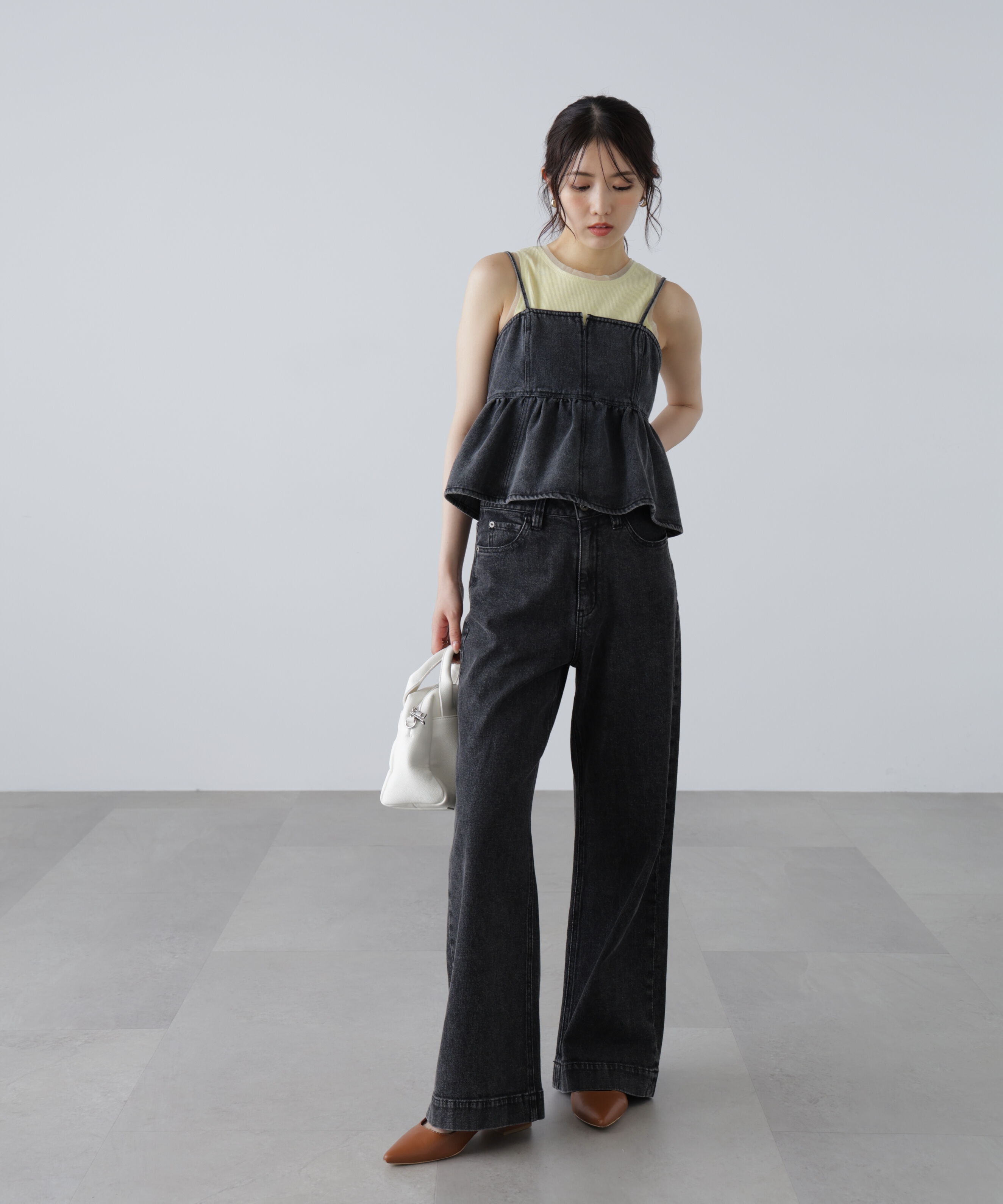  「ペプラムギャザーデニムビスチェ」|シャツ・ブラウス|