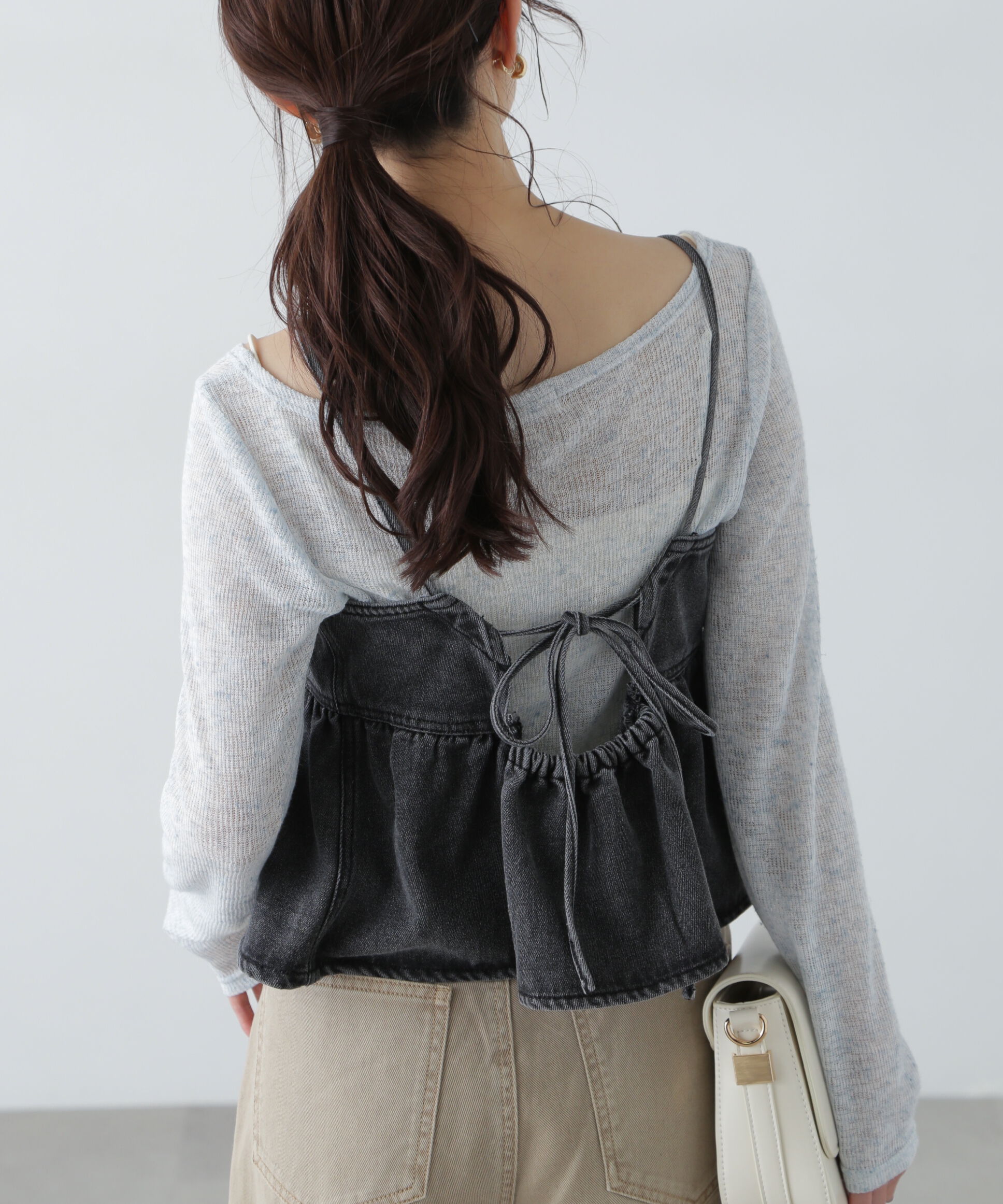  「ペプラムギャザーデニムビスチェ」|シャツ・ブラウス|