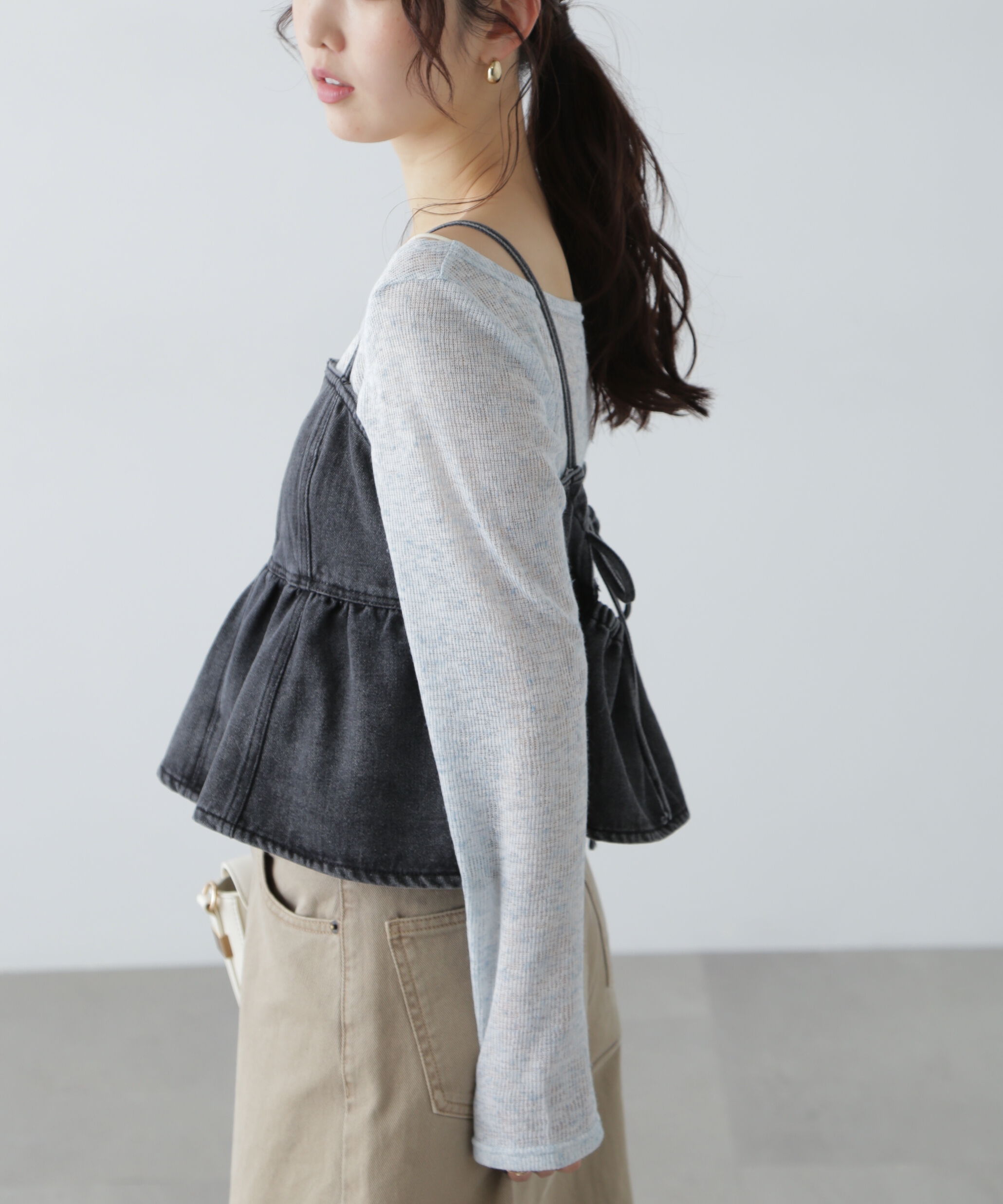 「ペプラムギャザーデニムビスチェ」|シャツ・ブラウス|