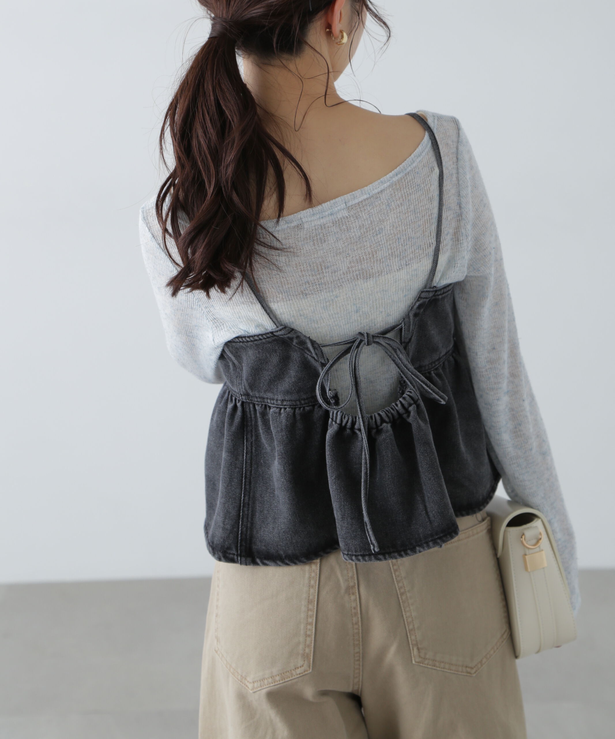  「ペプラムギャザーデニムビスチェ」|シャツ・ブラウス|