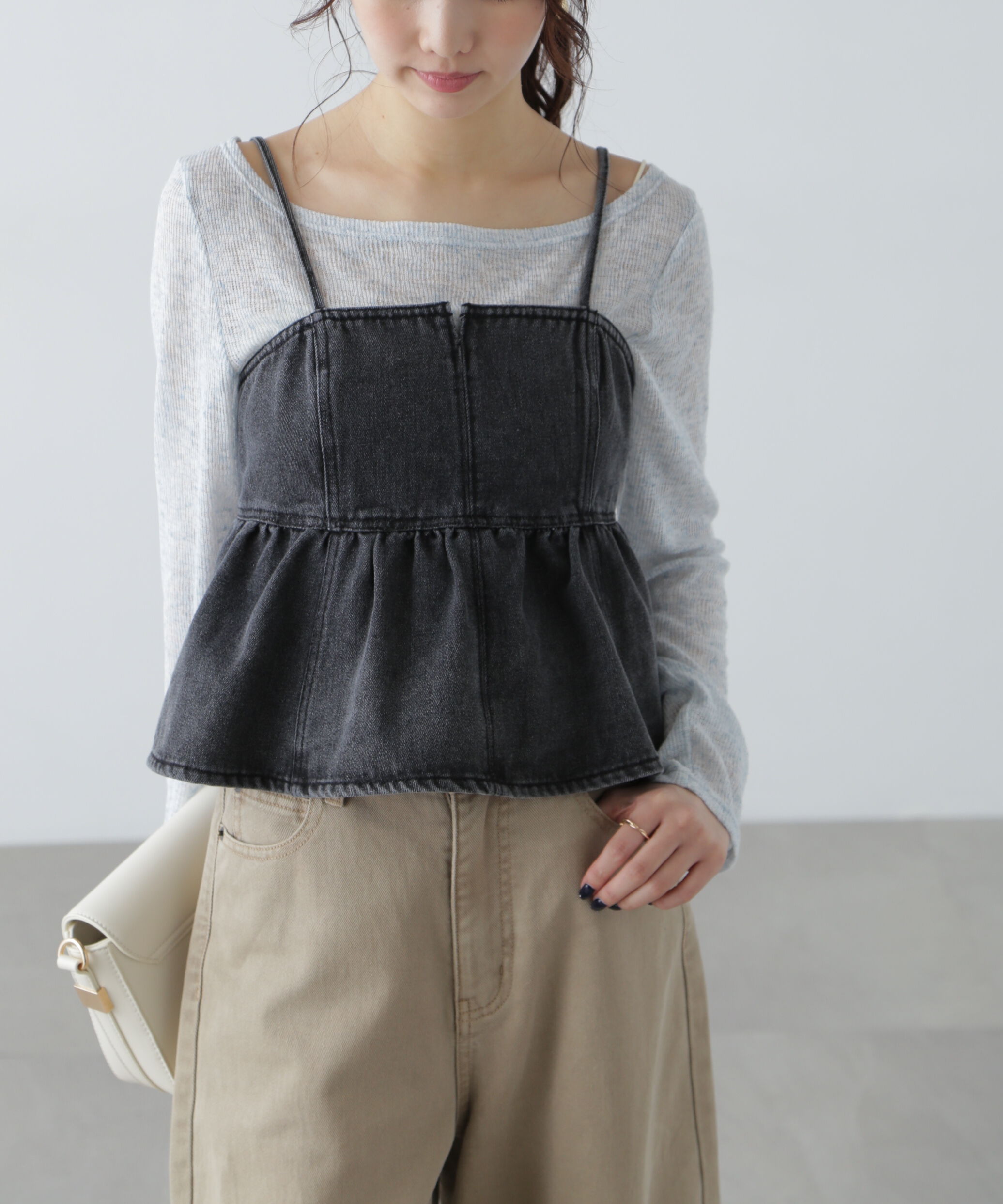  「ペプラムギャザーデニムビスチェ」|シャツ・ブラウス|