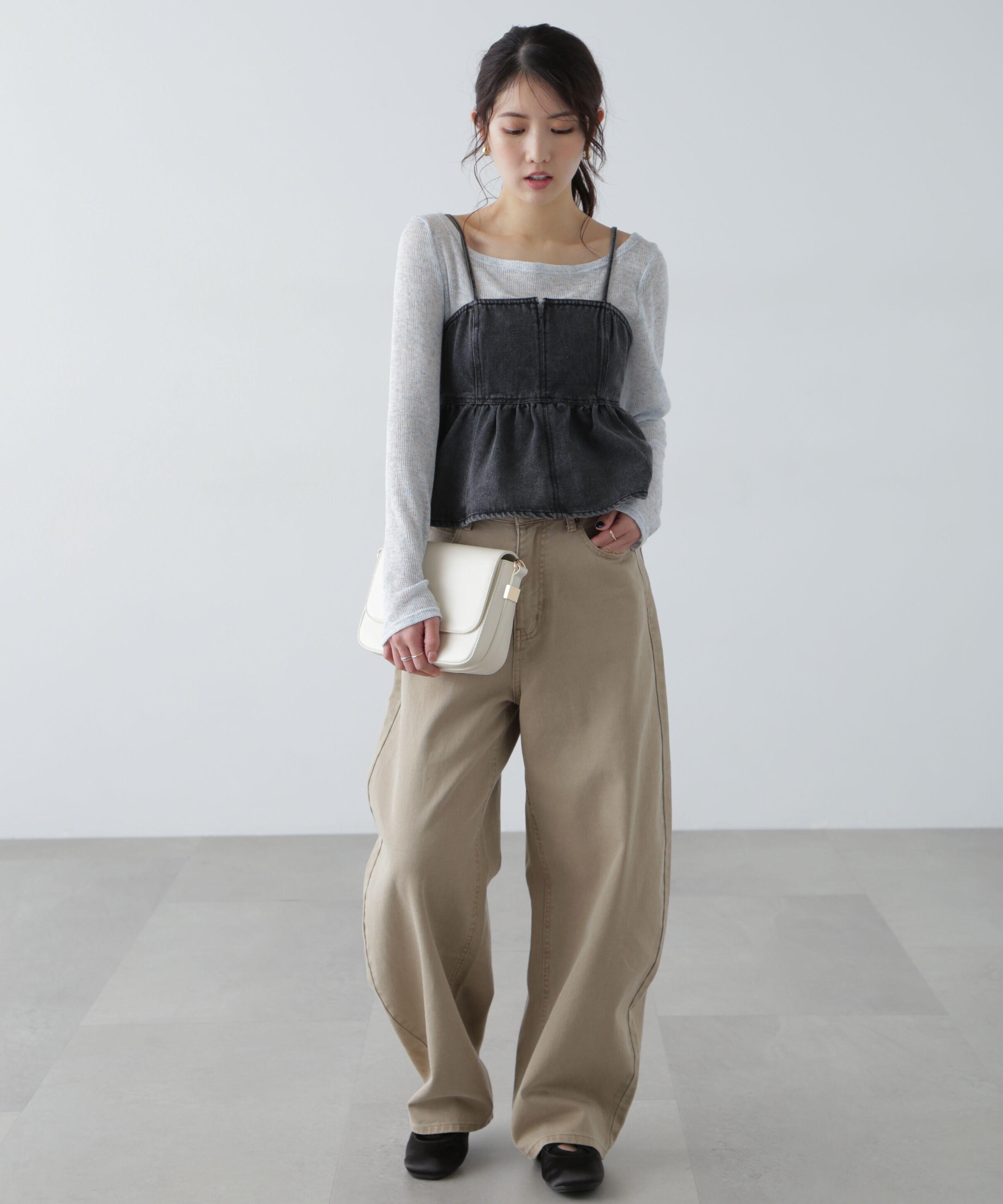  「ペプラムギャザーデニムビスチェ」|シャツ・ブラウス|