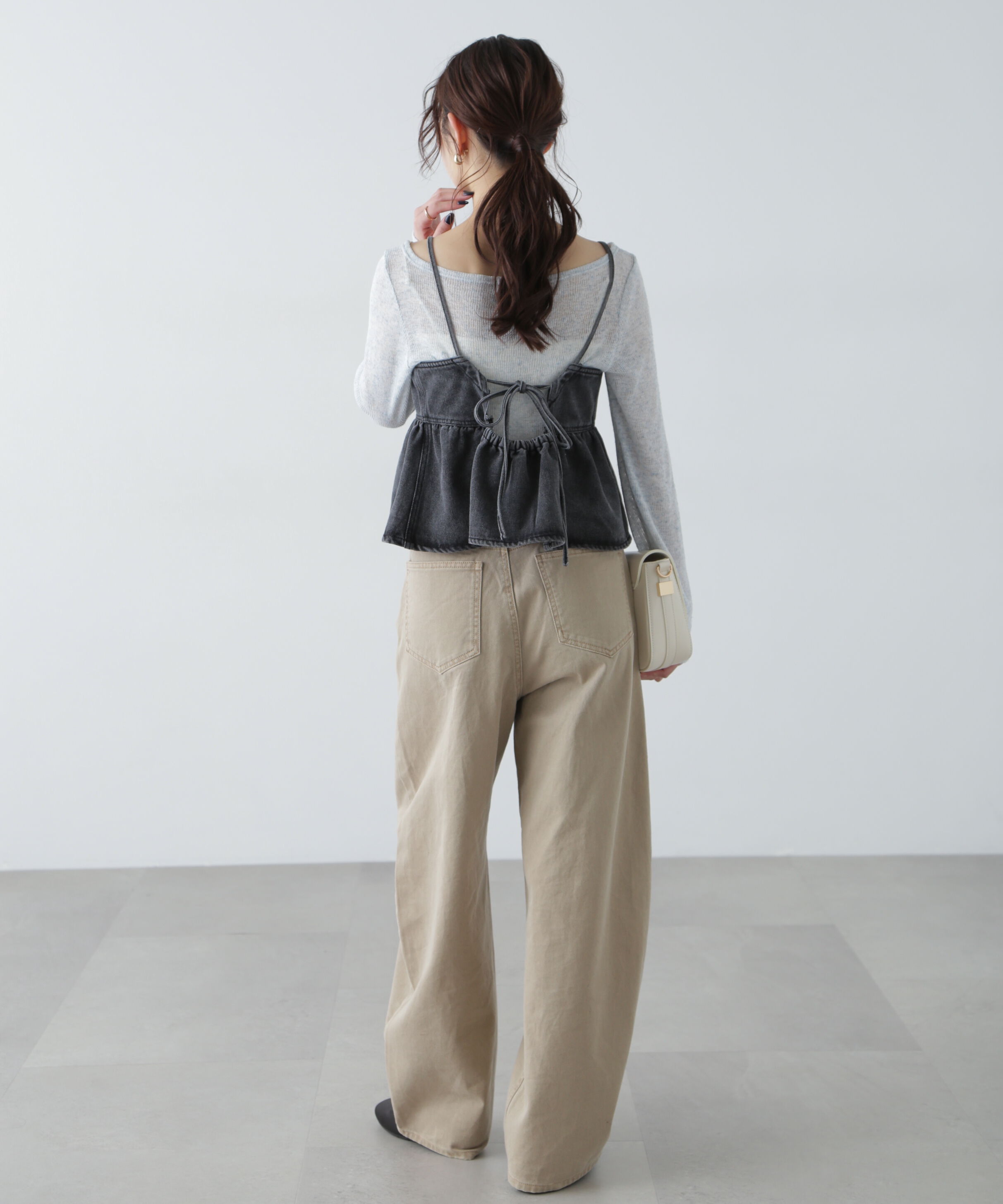  「ペプラムギャザーデニムビスチェ」|シャツ・ブラウス|