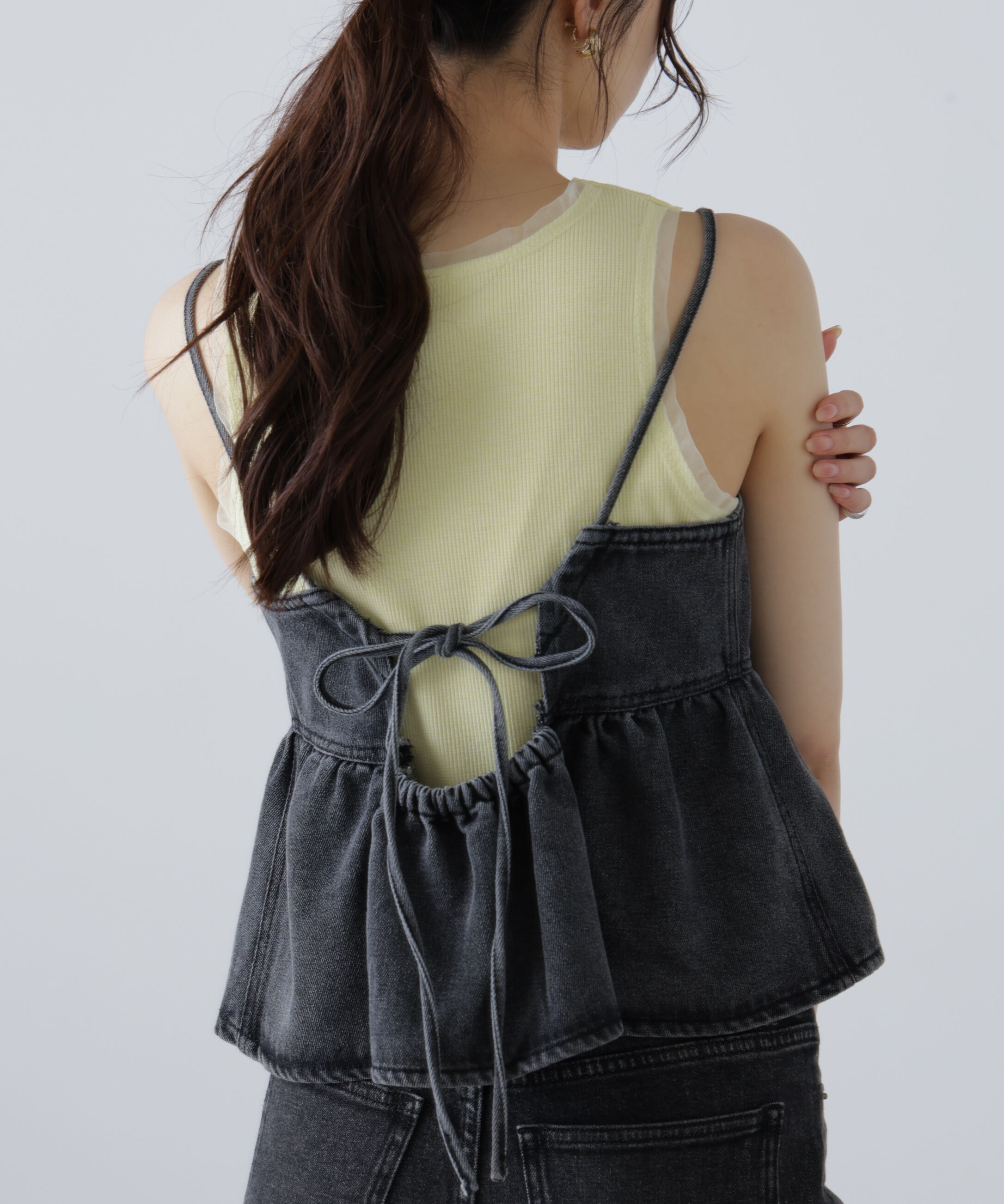  「ペプラムギャザーデニムビスチェ」|シャツ・ブラウス|