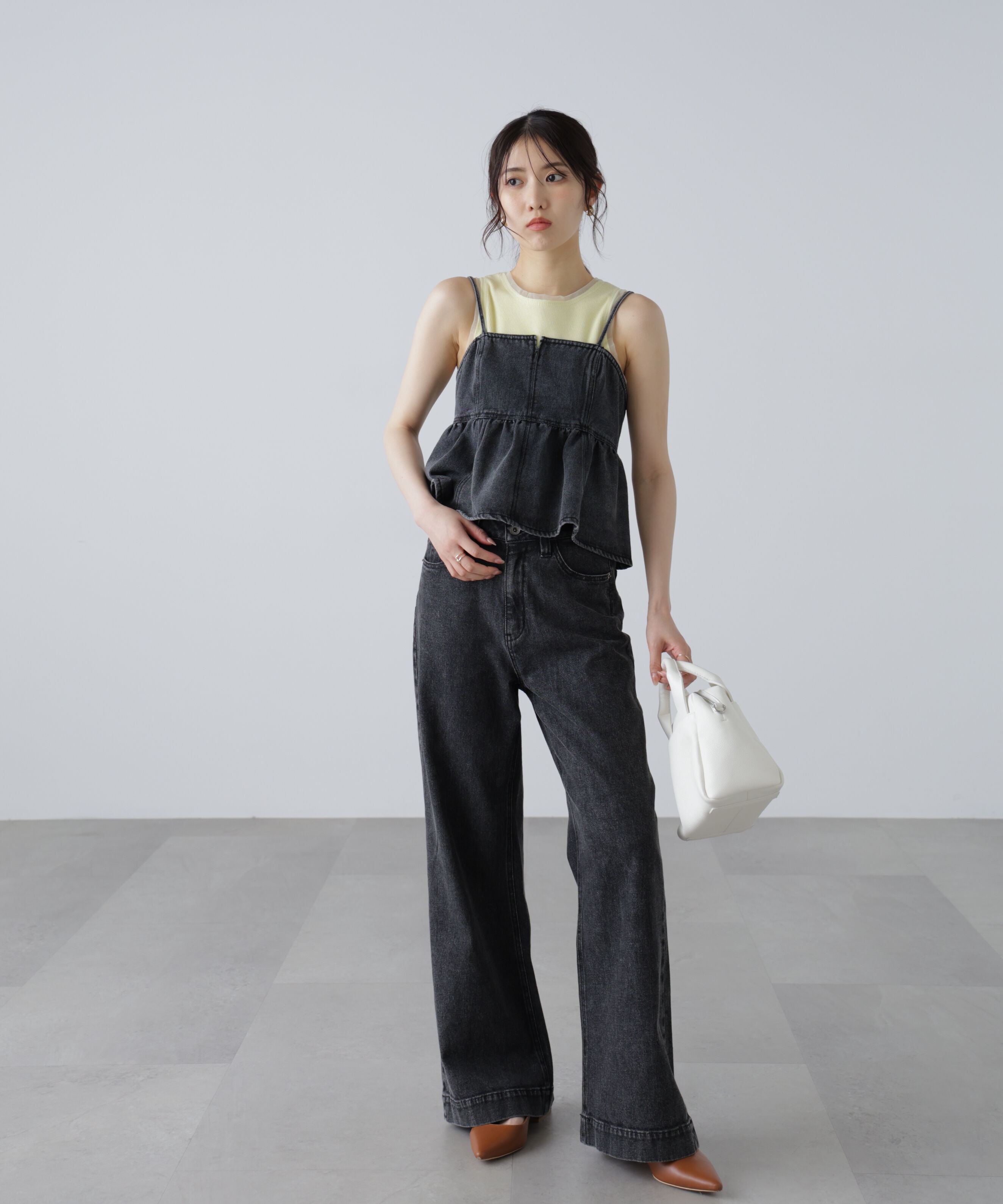  「ペプラムギャザーデニムビスチェ」|シャツ・ブラウス|