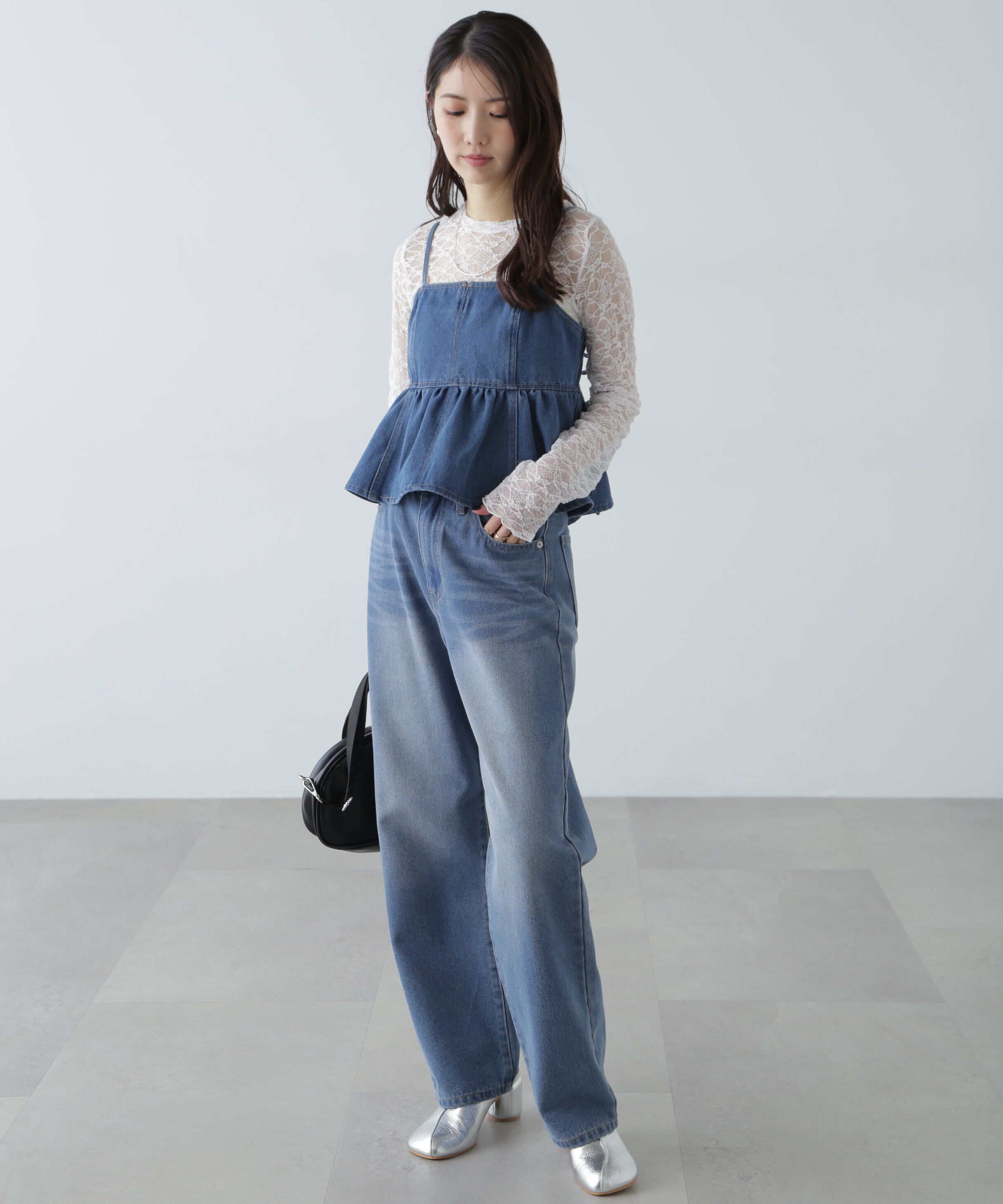  「ペプラムギャザーデニムビスチェ」|シャツ・ブラウス|