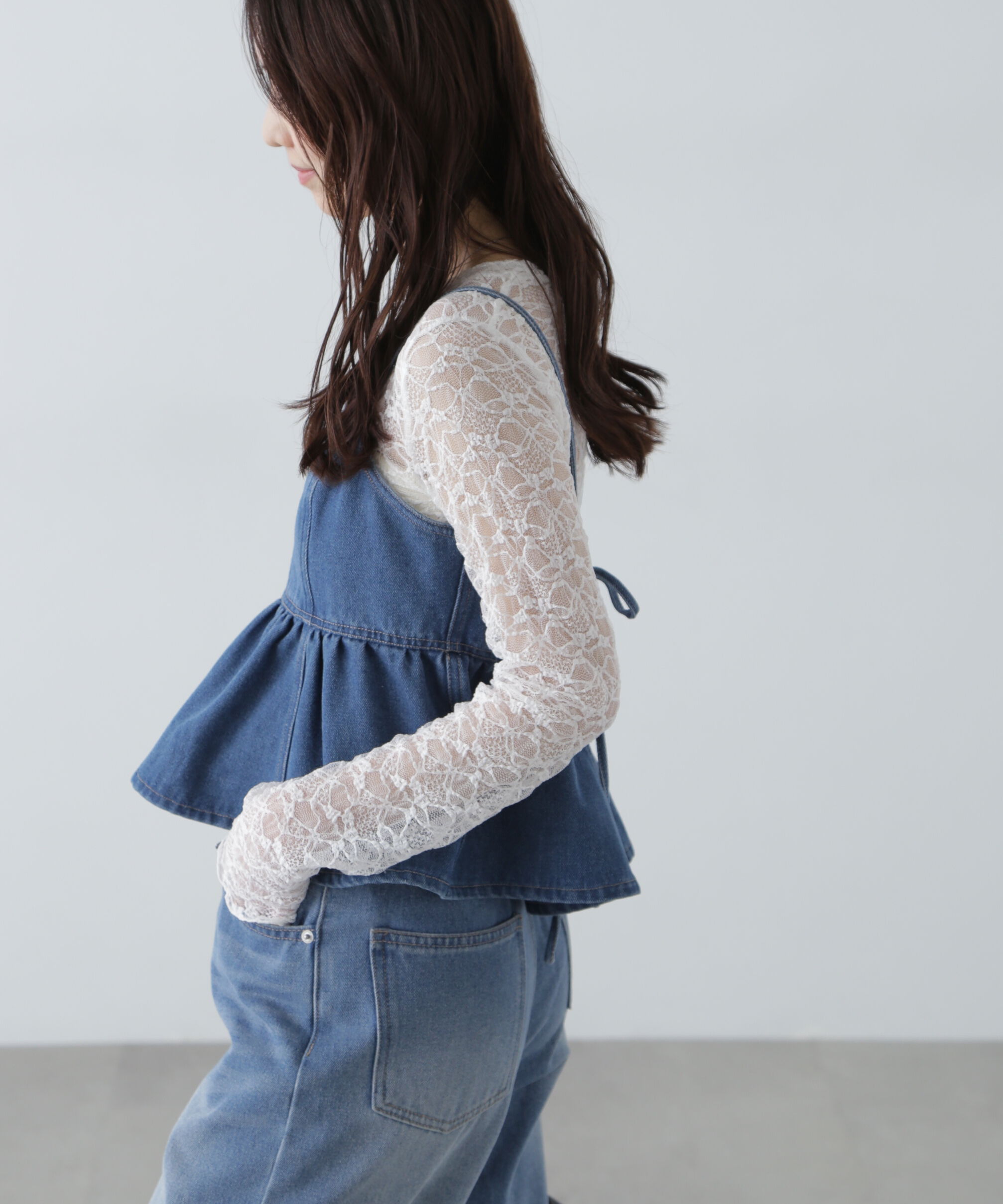 「ペプラムギャザーデニムビスチェ」|シャツ・ブラウス|