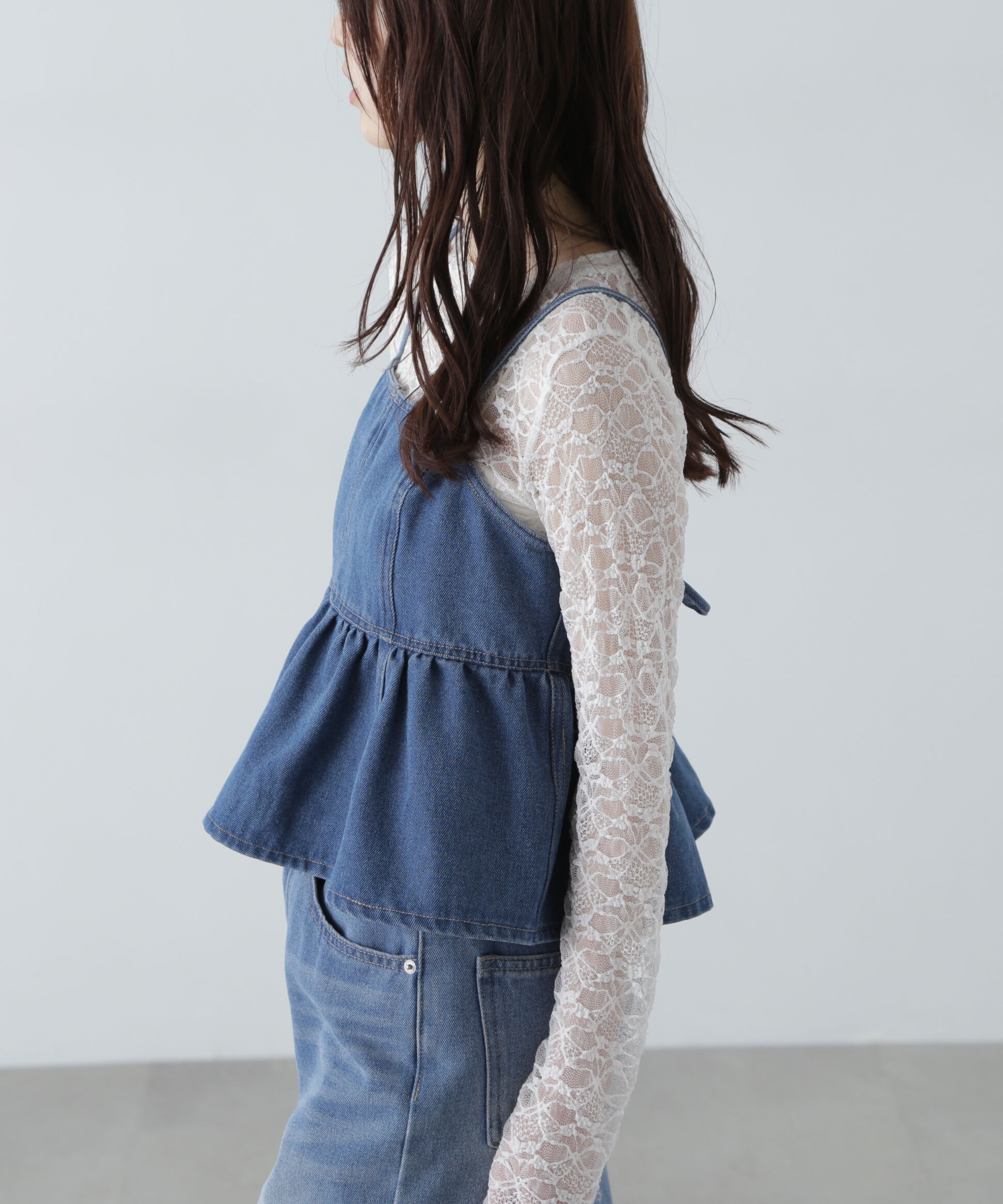  「ペプラムギャザーデニムビスチェ」|シャツ・ブラウス|