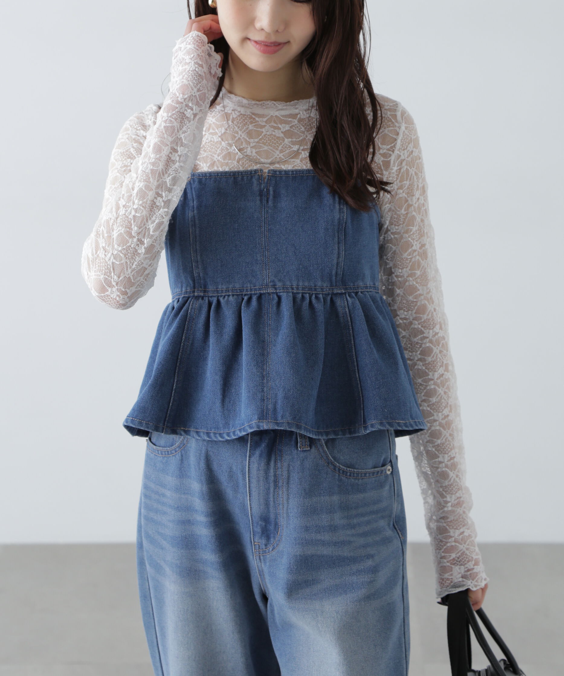  「ペプラムギャザーデニムビスチェ」|シャツ・ブラウス|