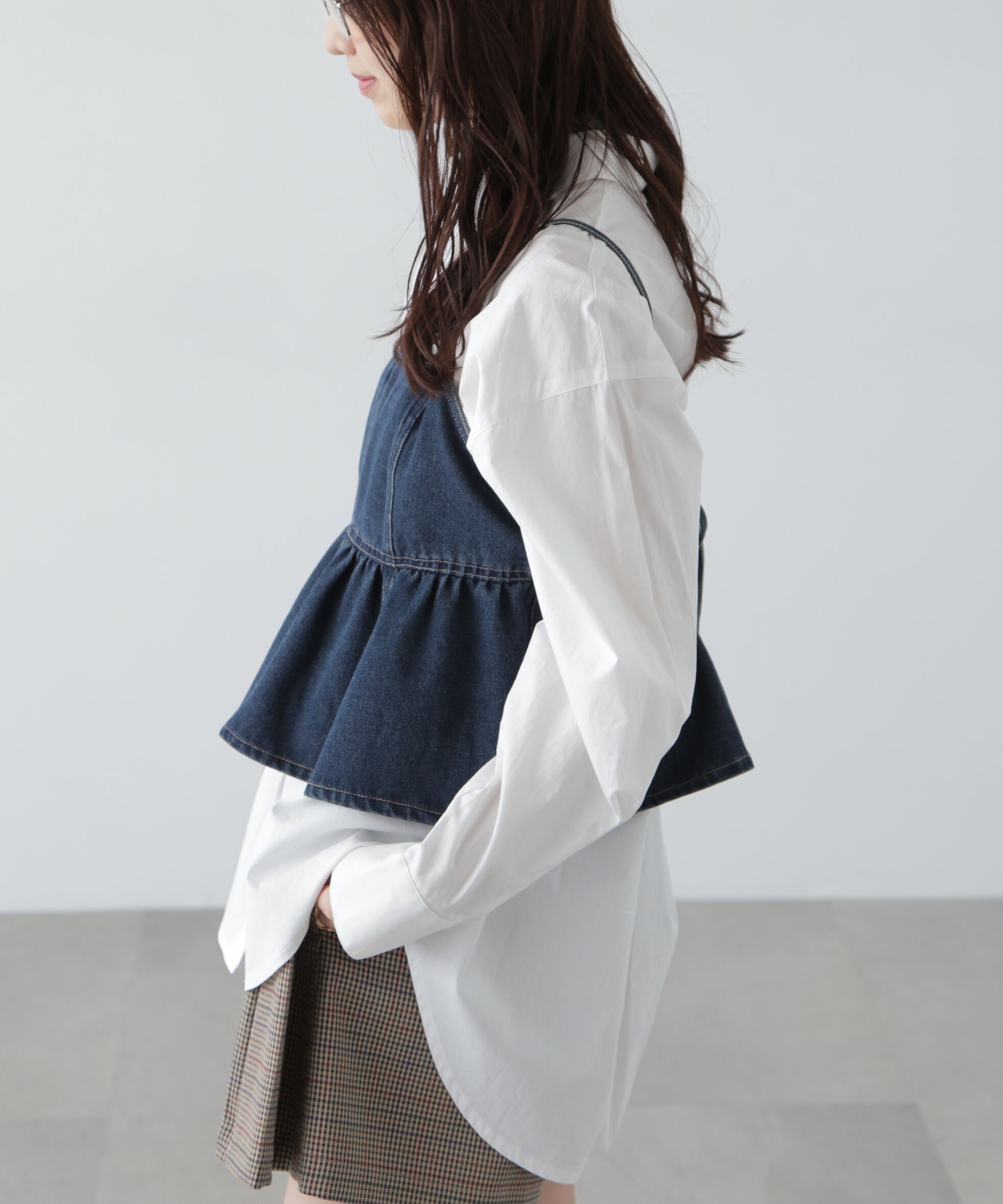  「ペプラムギャザーデニムビスチェ」|シャツ・ブラウス|