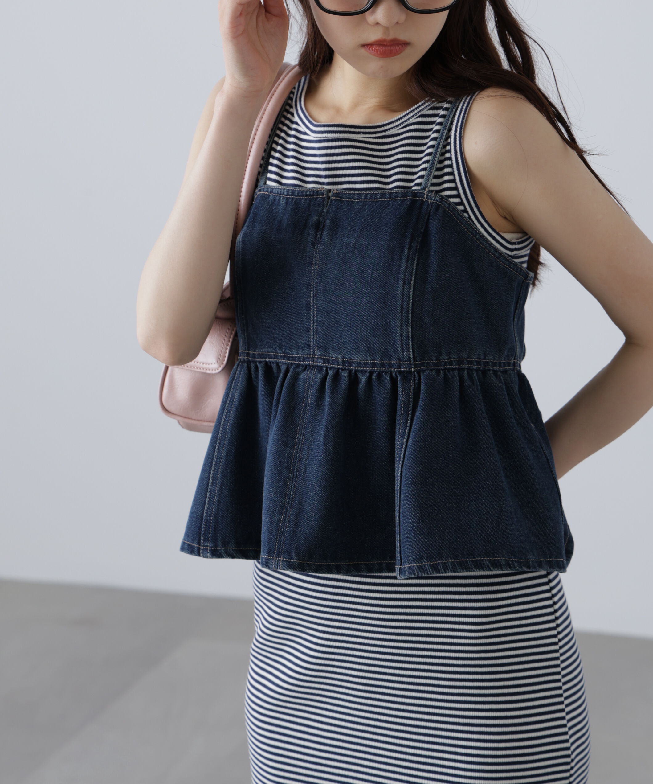  「ペプラムギャザーデニムビスチェ」|シャツ・ブラウス|