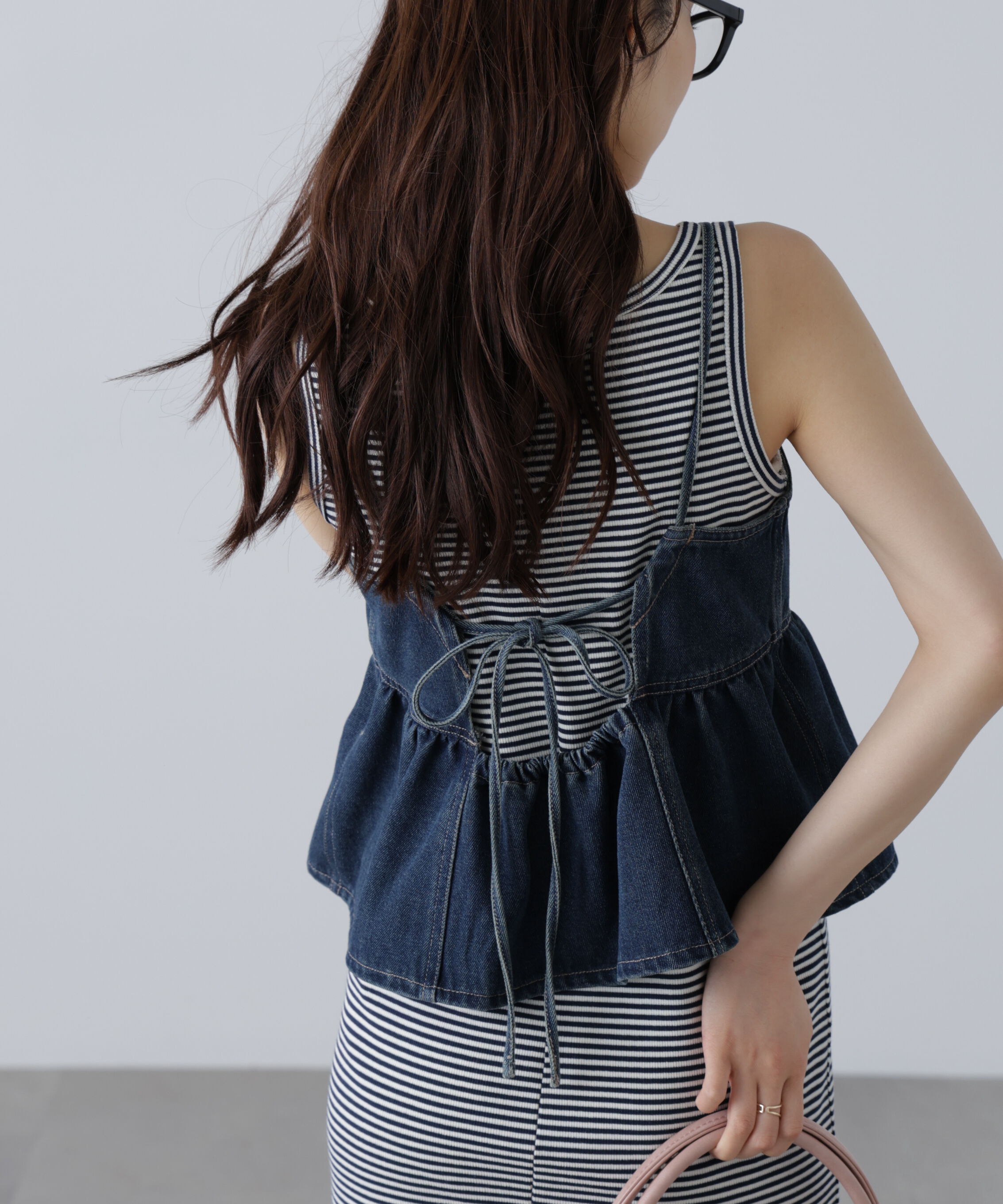  「ペプラムギャザーデニムビスチェ」|シャツ・ブラウス|